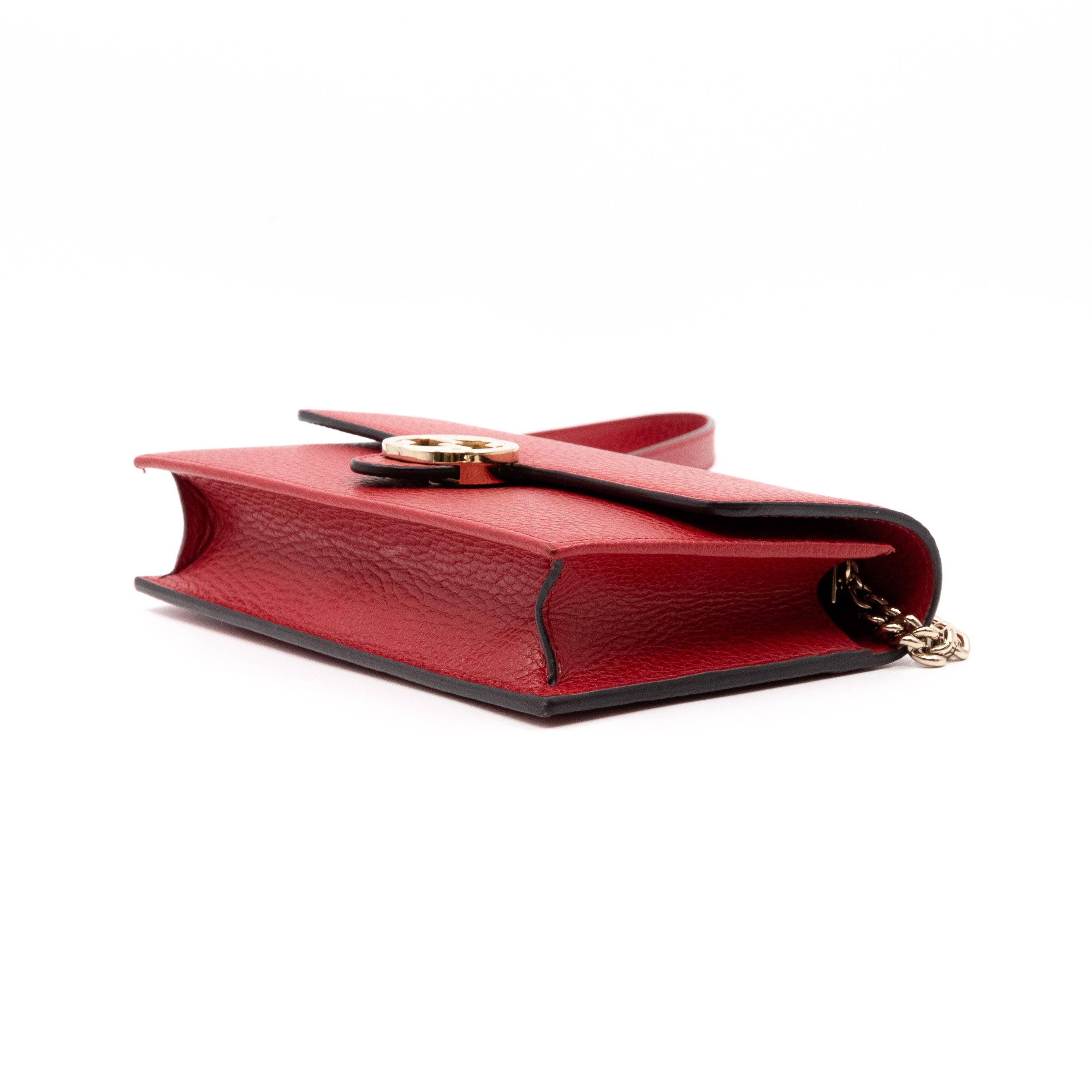 Interlocking GG Chain Wallet Red Leather