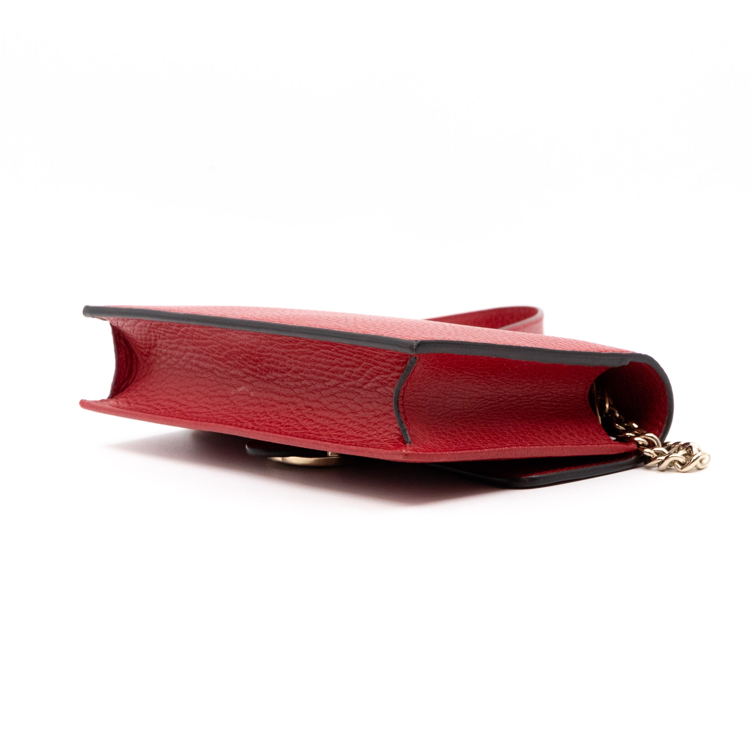 Interlocking GG Chain Wallet Red Leather