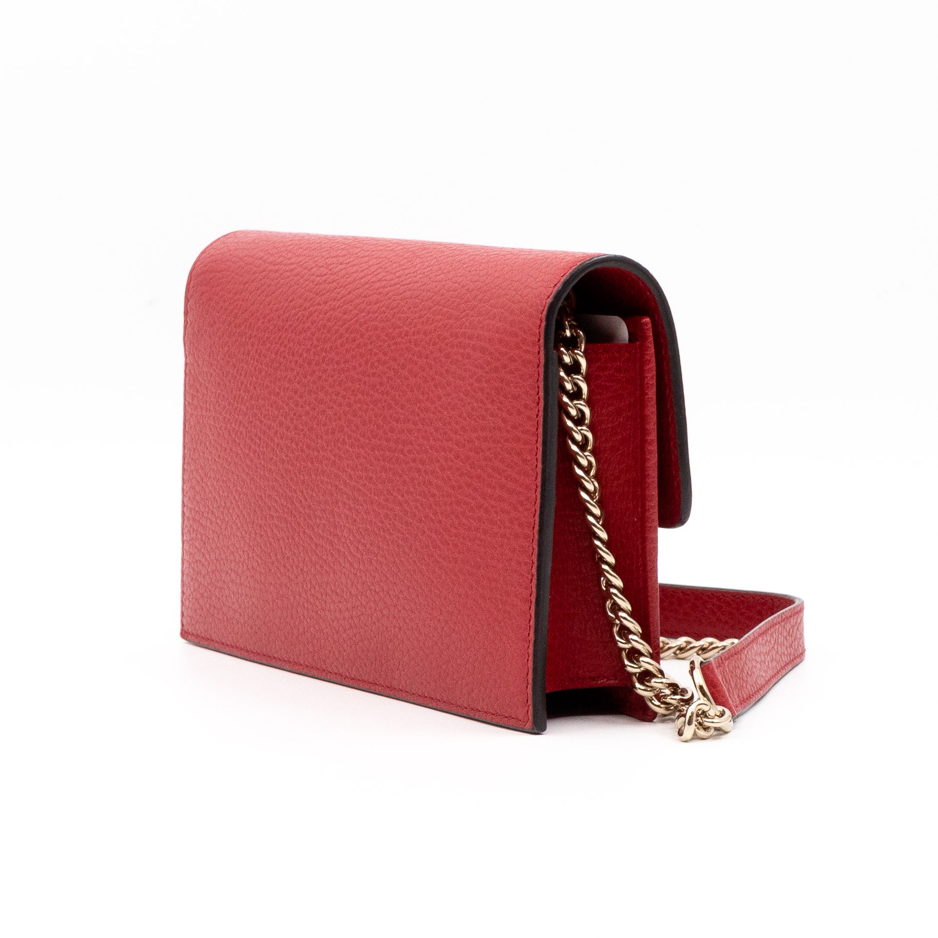 Interlocking GG Chain Wallet Red Leather