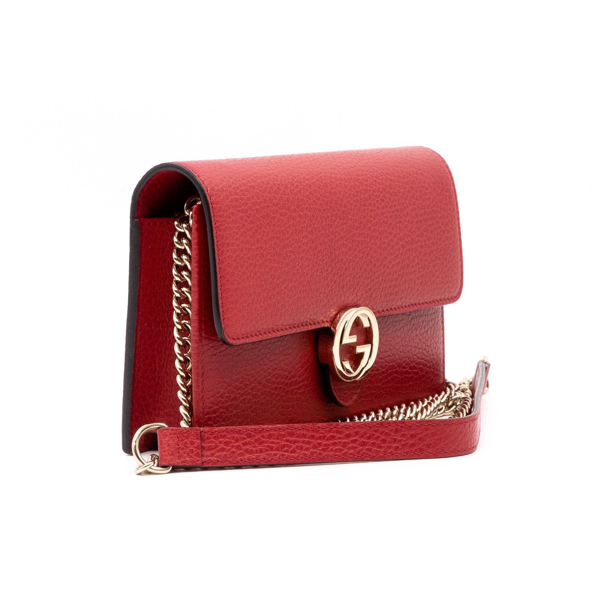 Interlocking GG Chain Wallet Red Leather
