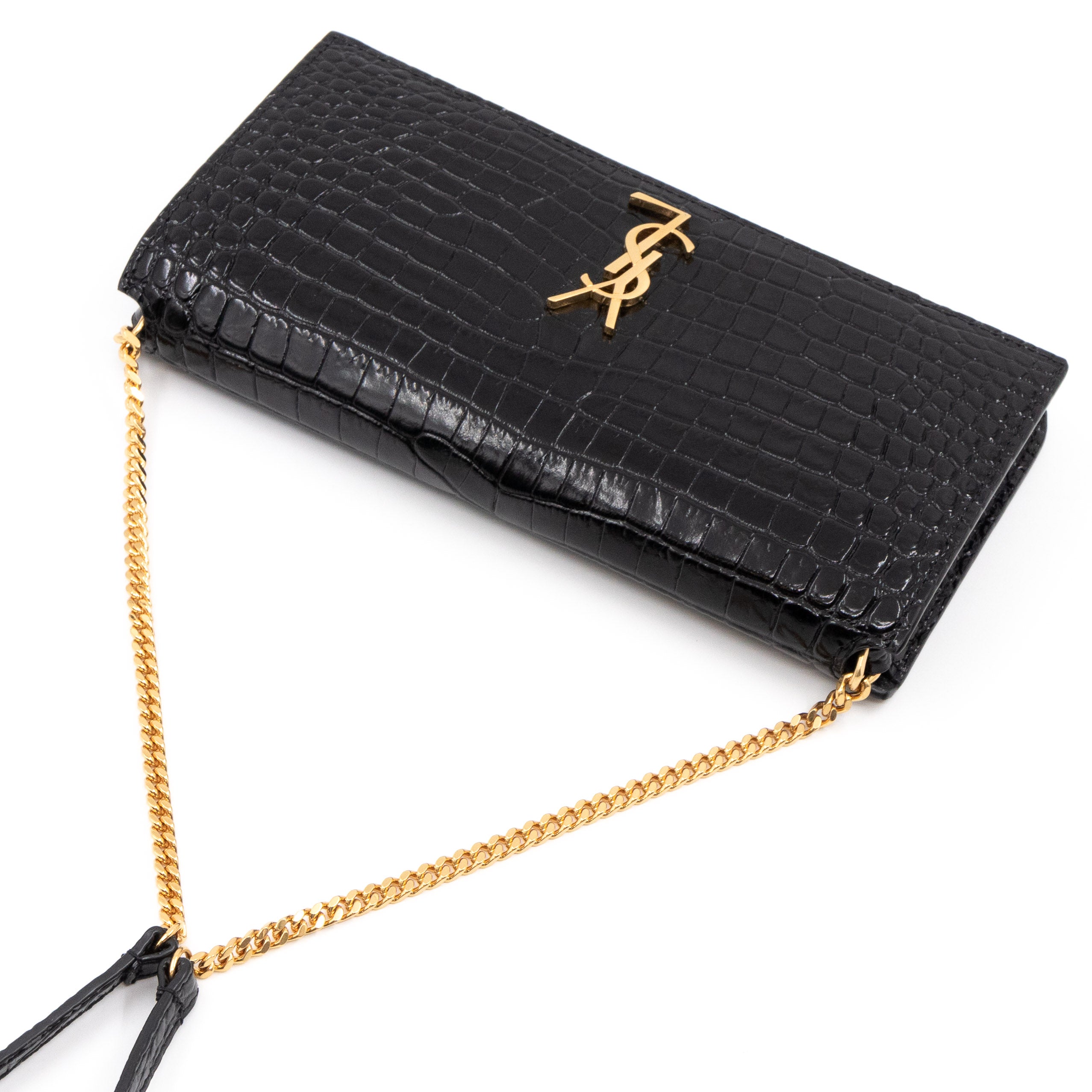 Wallet on Chain Phone Holder Black Leather