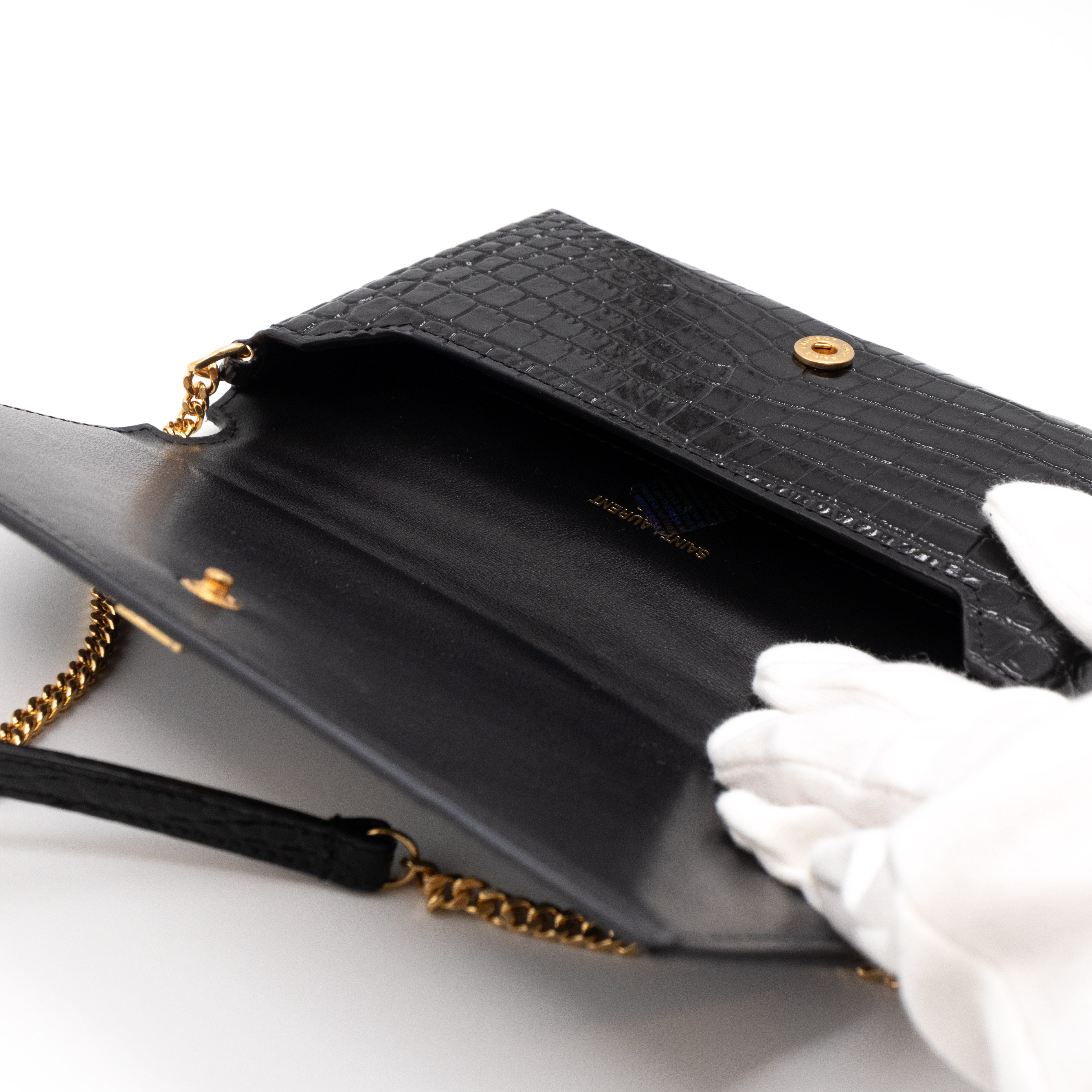 Wallet on Chain Phone Holder Black Leather