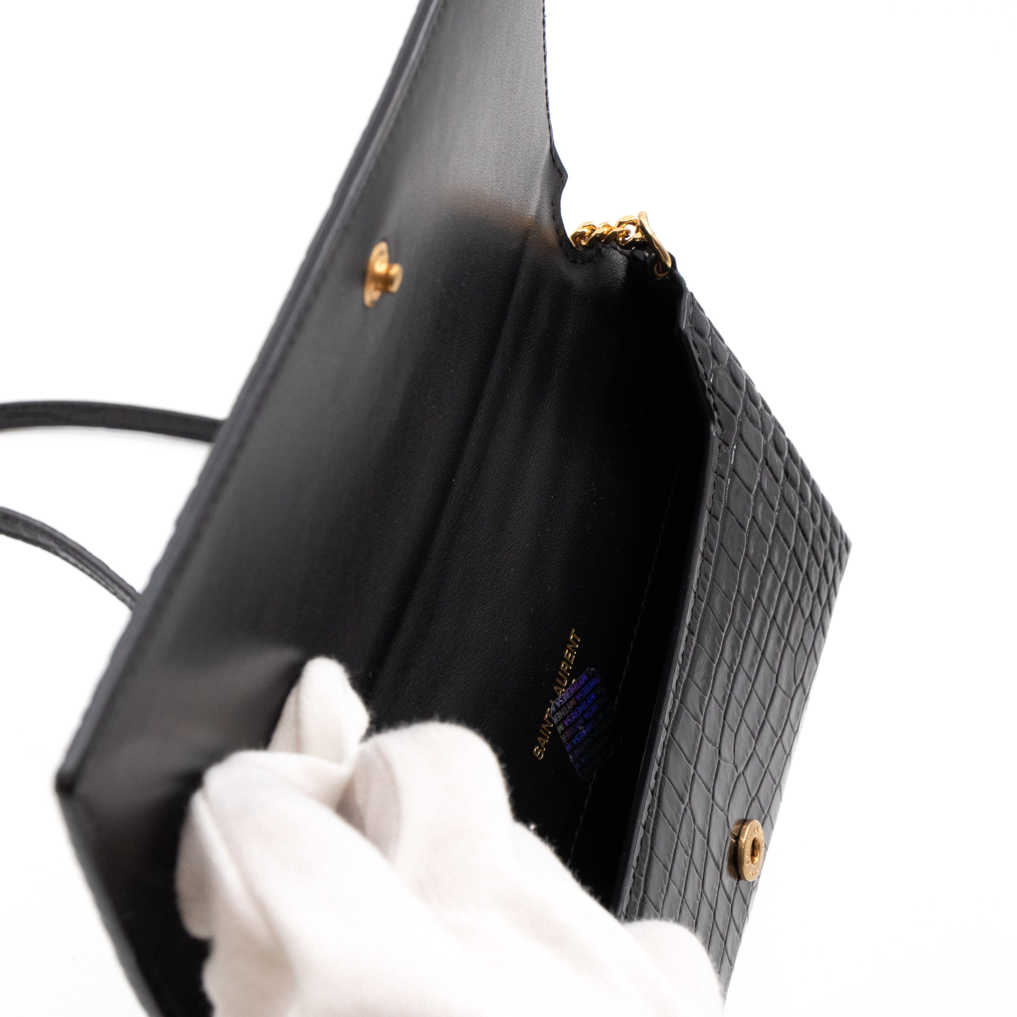 Wallet on Chain Phone Holder Black Leather