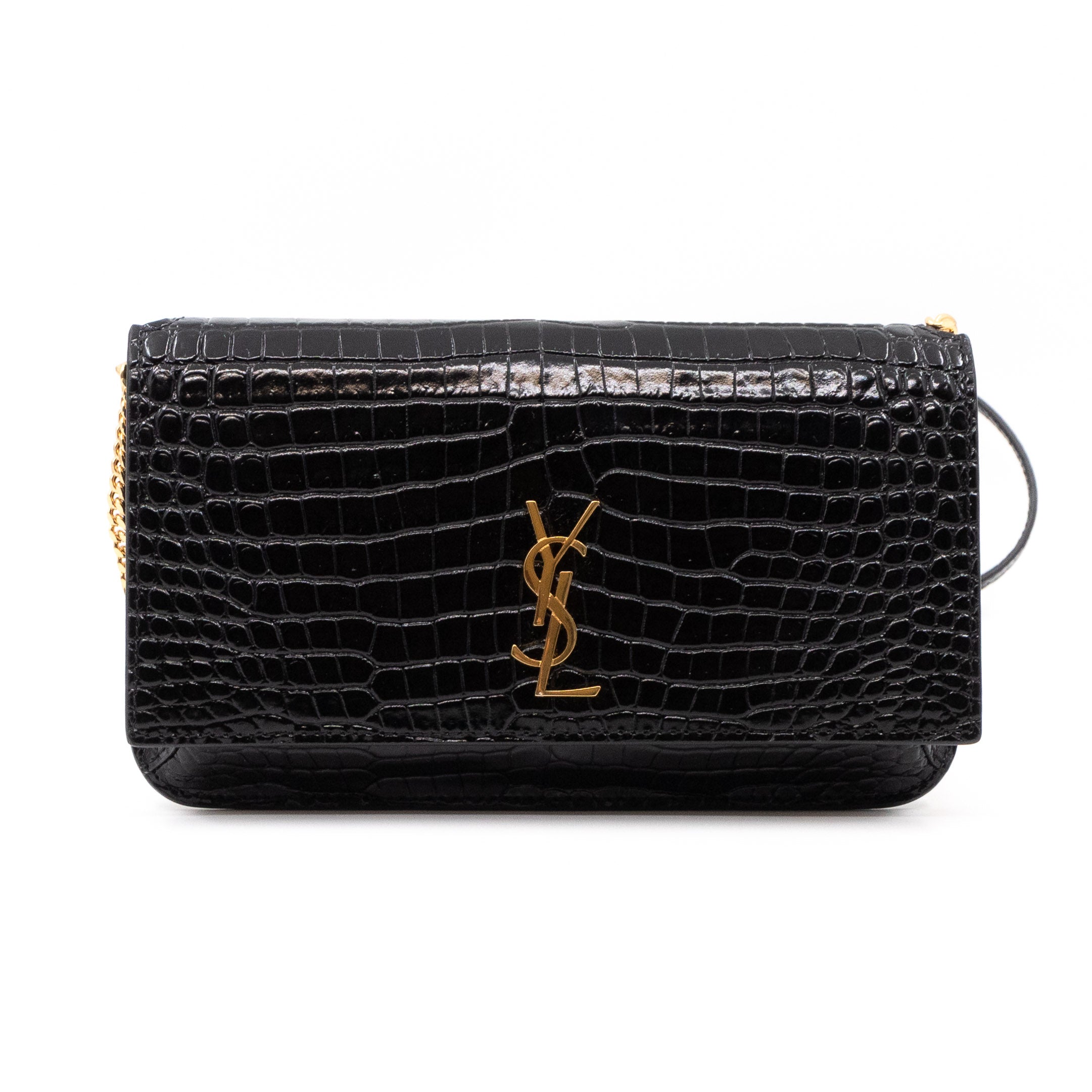 Wallet on Chain Phone Holder Black Leather