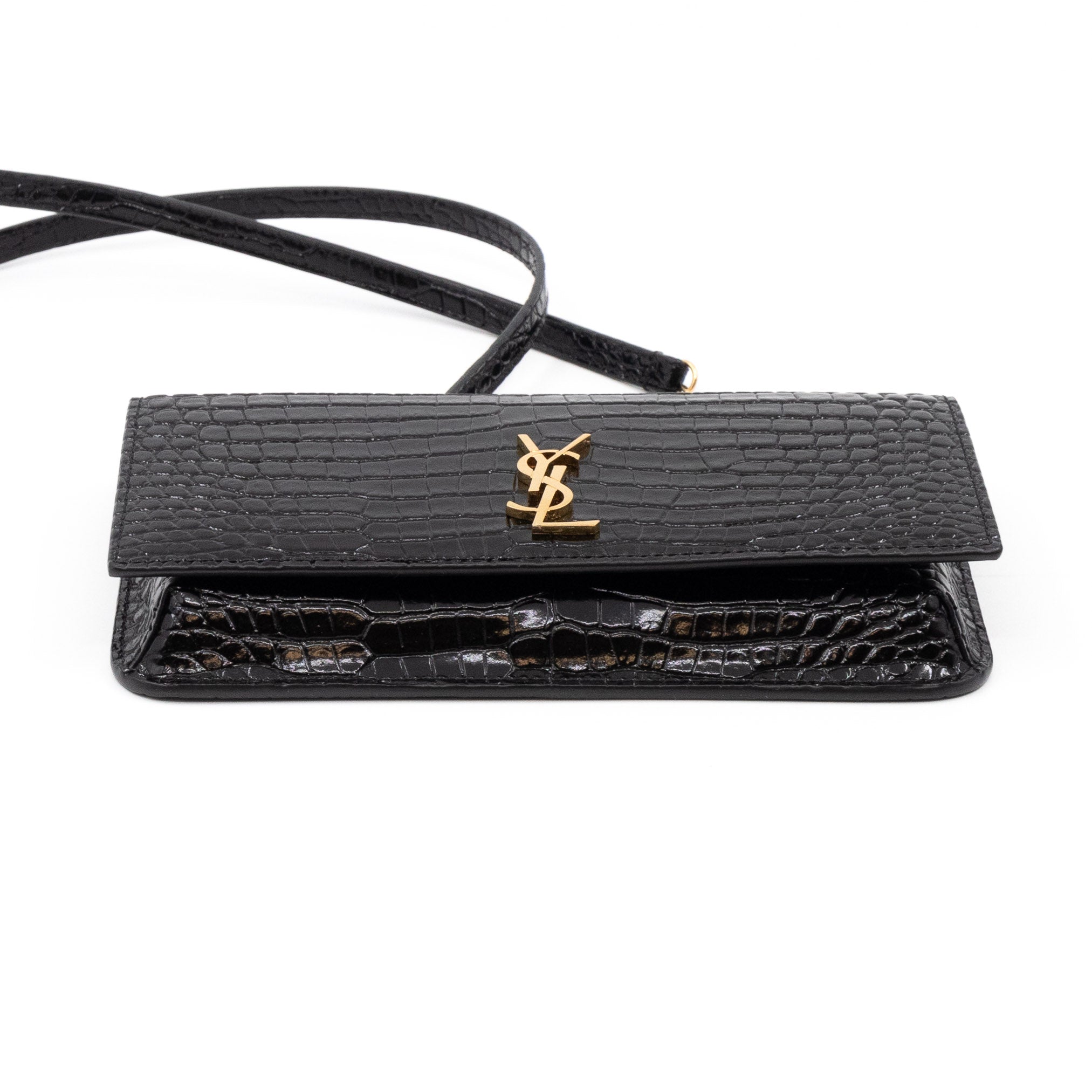 Wallet on Chain Phone Holder Black Leather