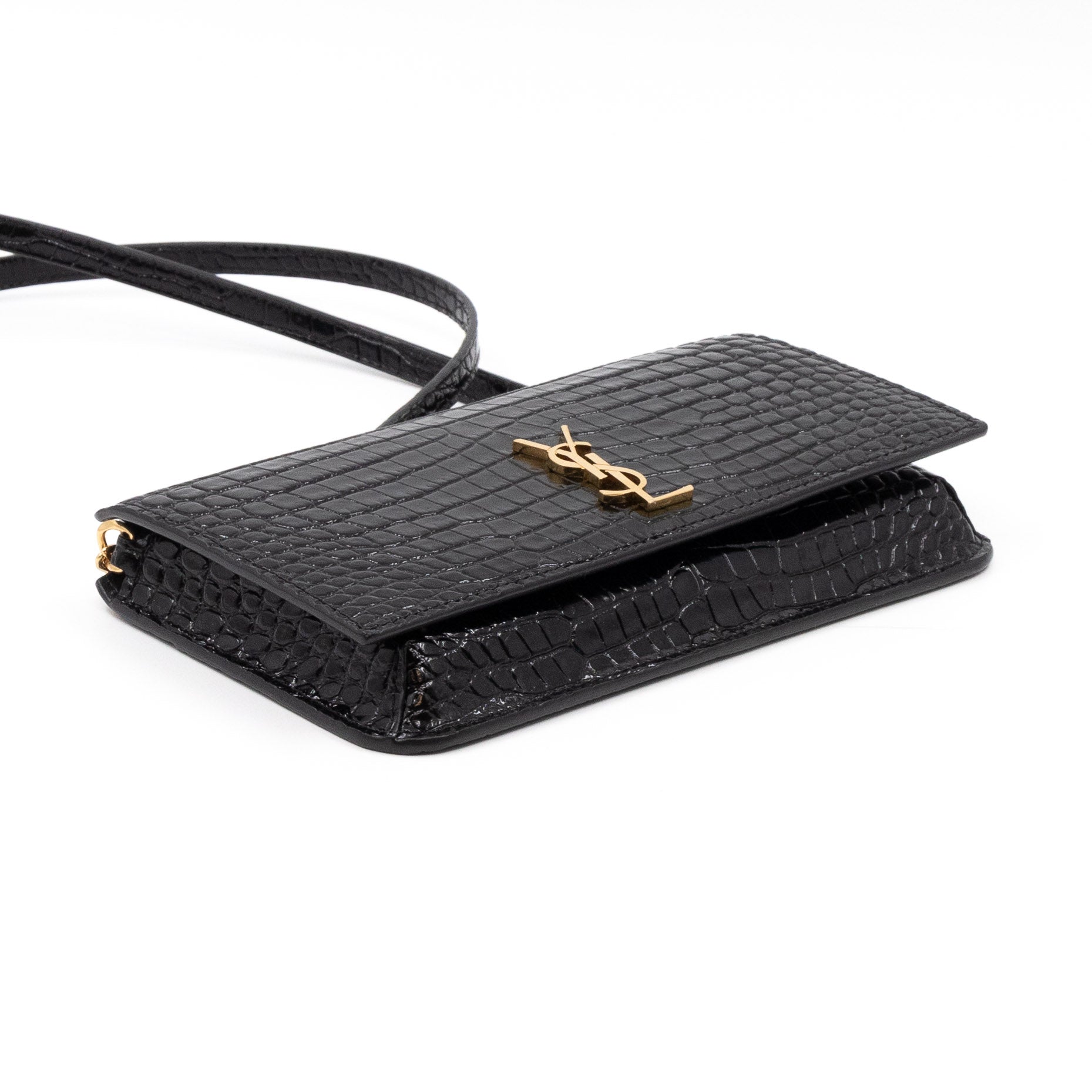 Wallet on Chain Phone Holder Black Leather