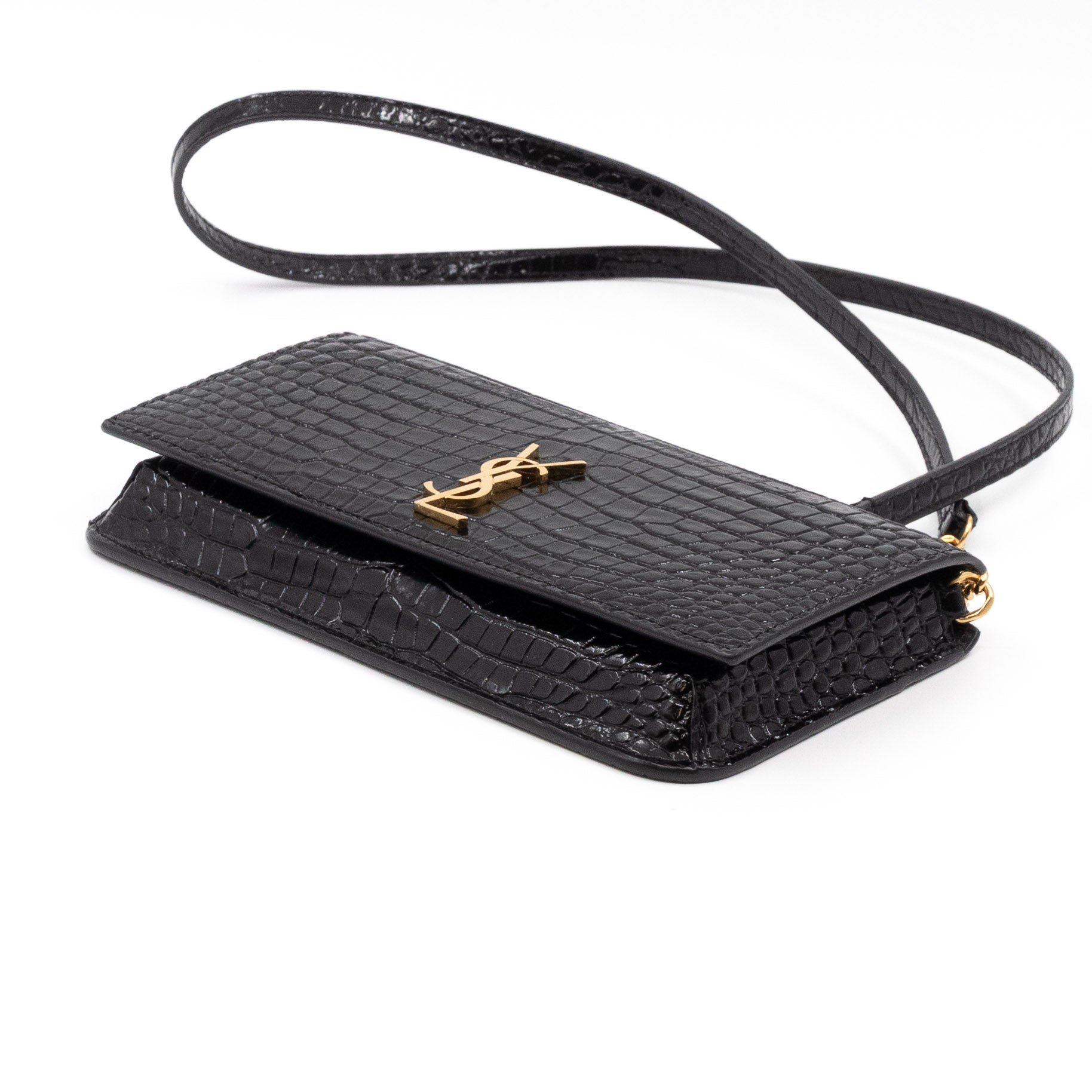 Wallet on Chain Phone Holder Black Leather