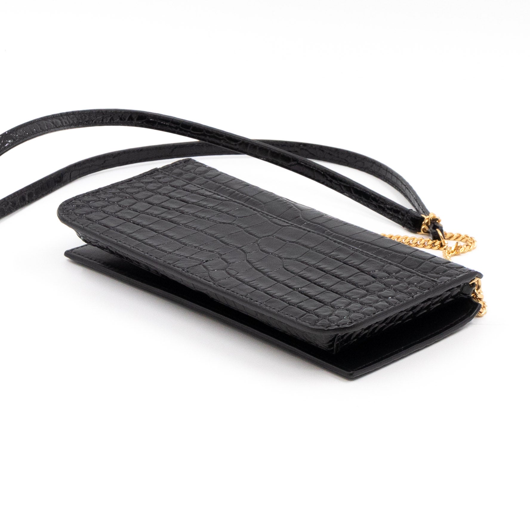 Wallet on Chain Phone Holder Black Leather