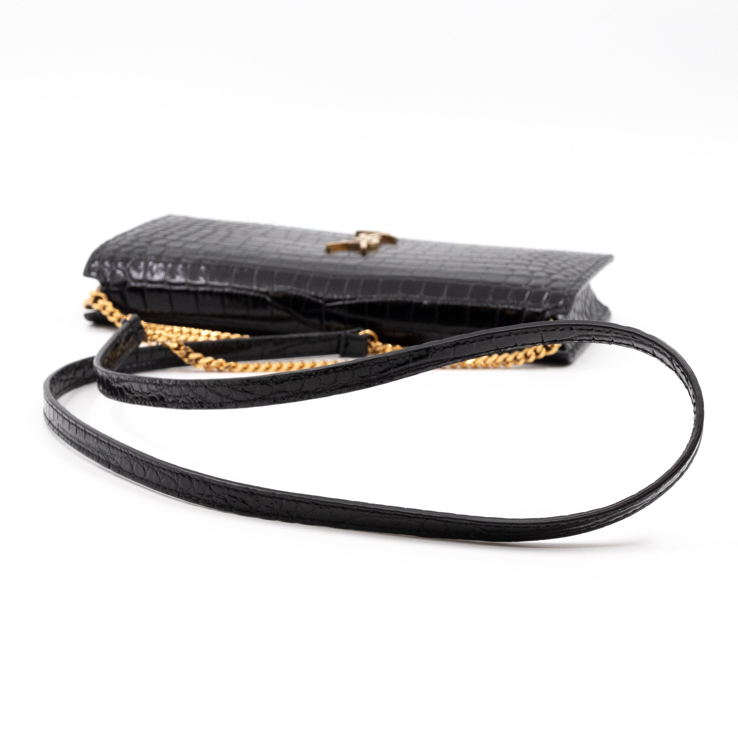 Wallet on Chain Phone Holder Black Leather