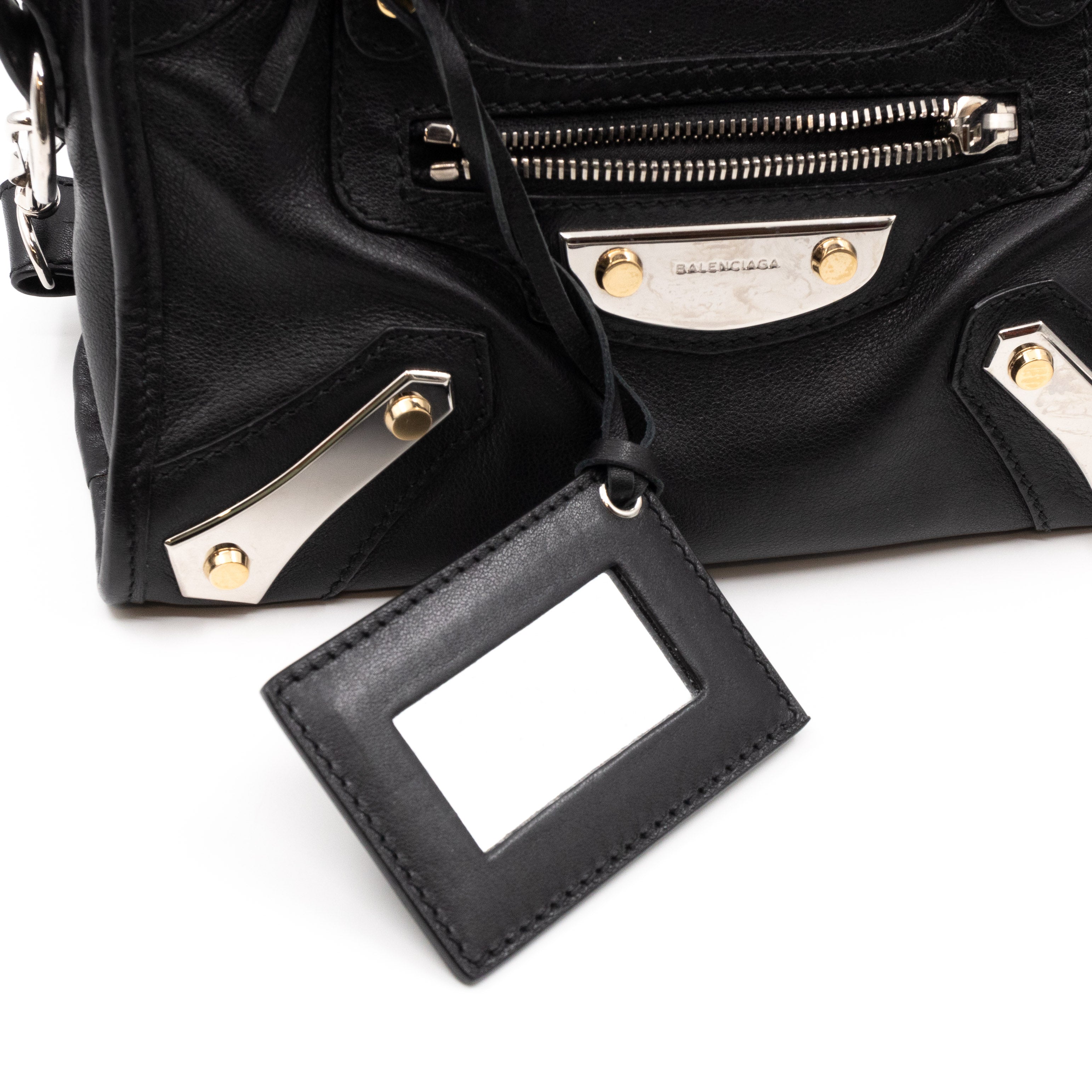 Mini City Metal Plate Black Leather