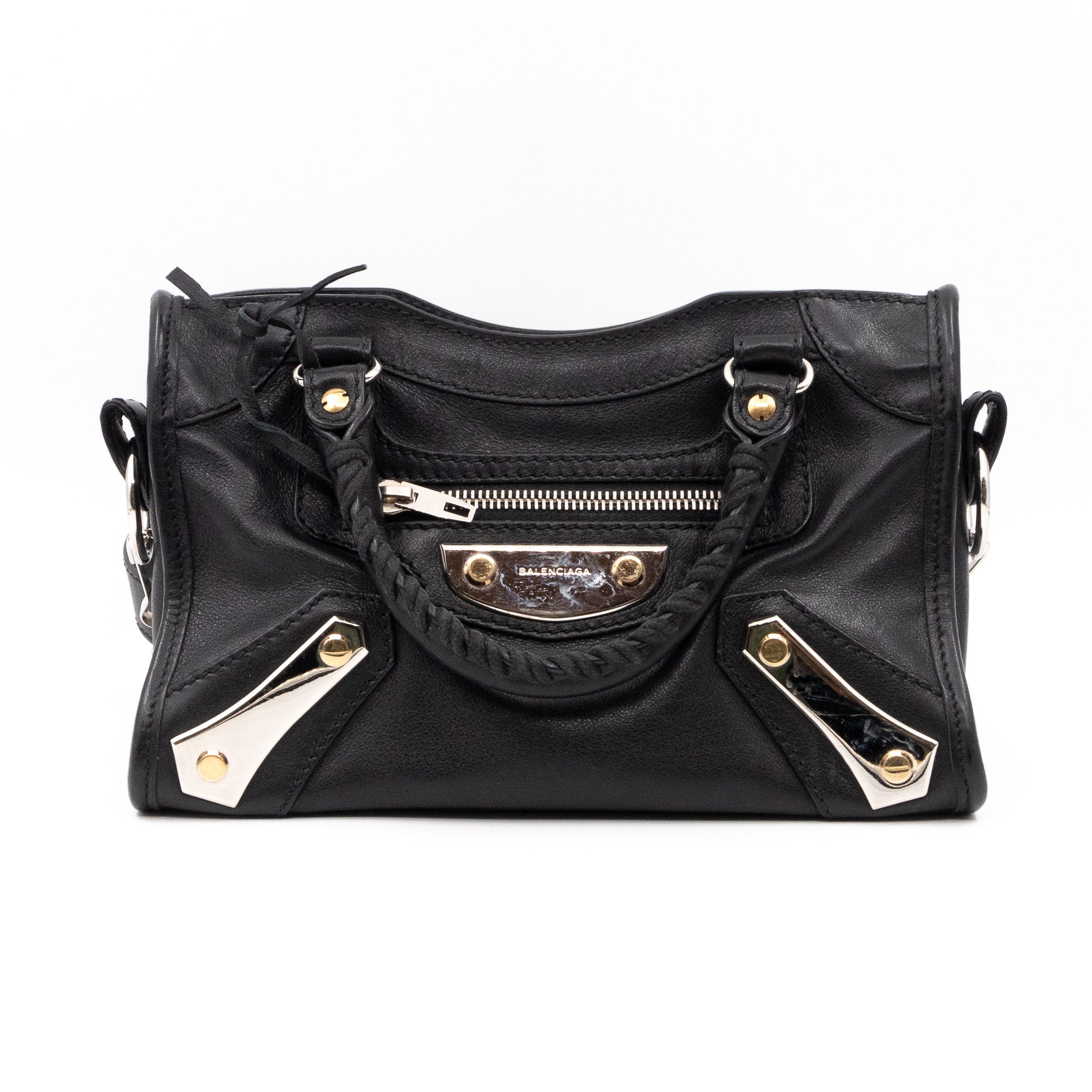 Mini City Metal Plate Black Leather