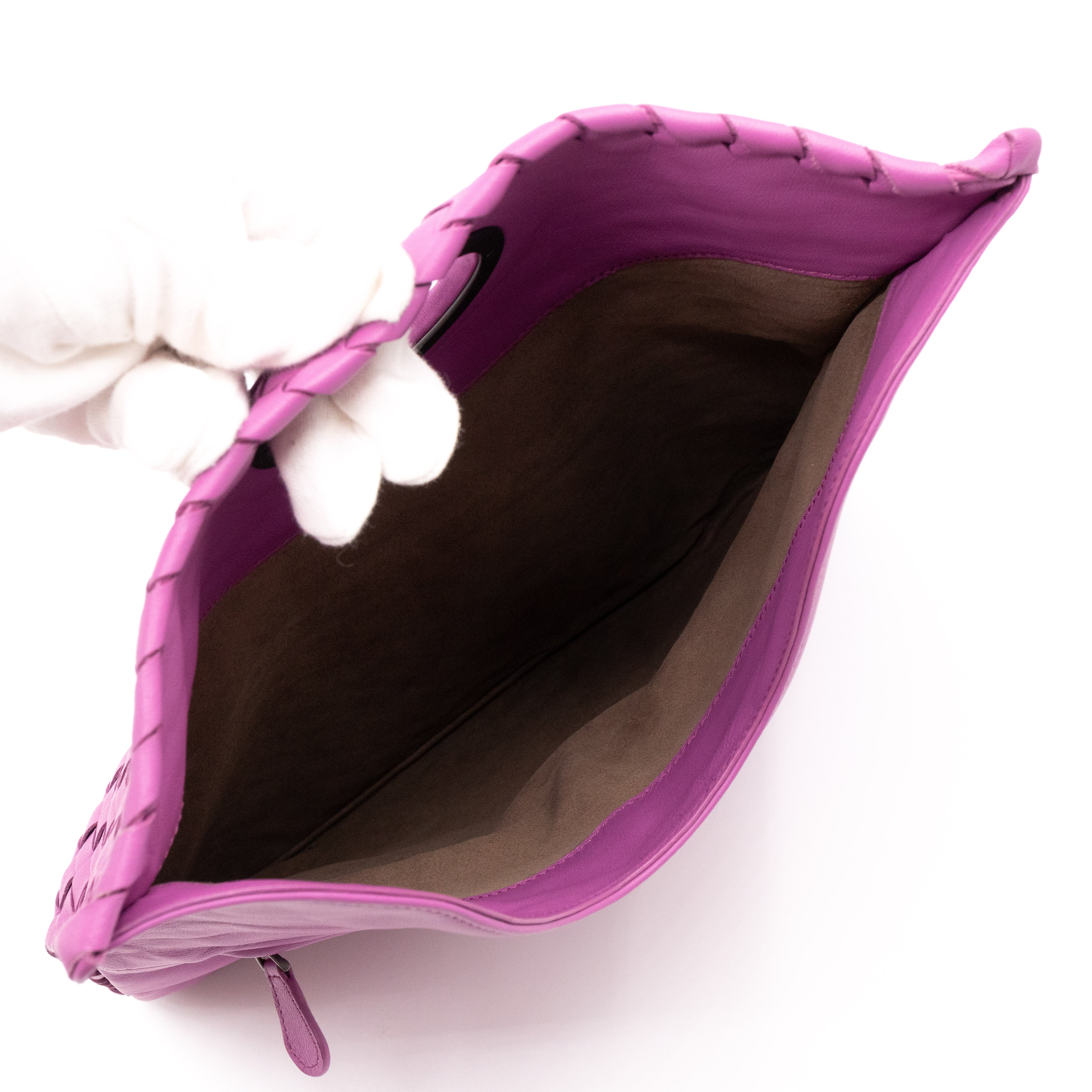 Twist Lock Clutch Intrecciato Purple Leather