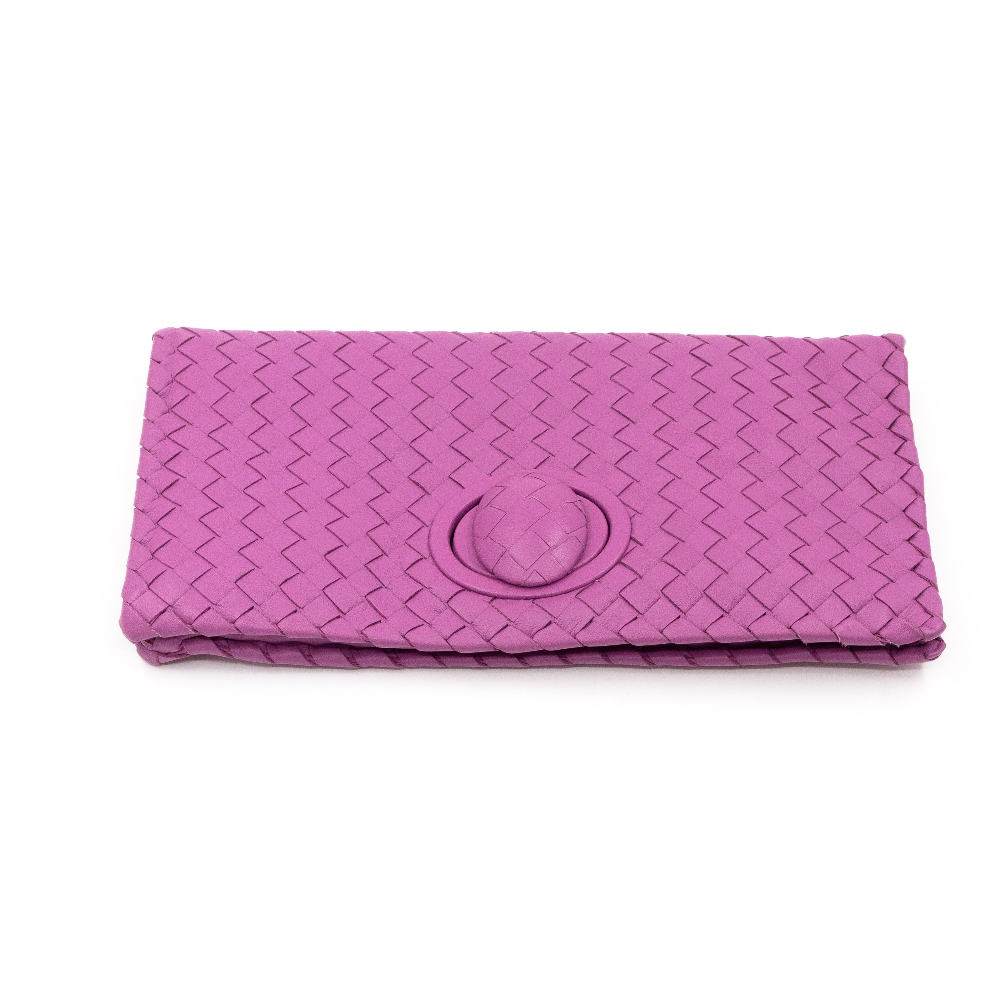 Twist Lock Clutch Intrecciato Purple Leather