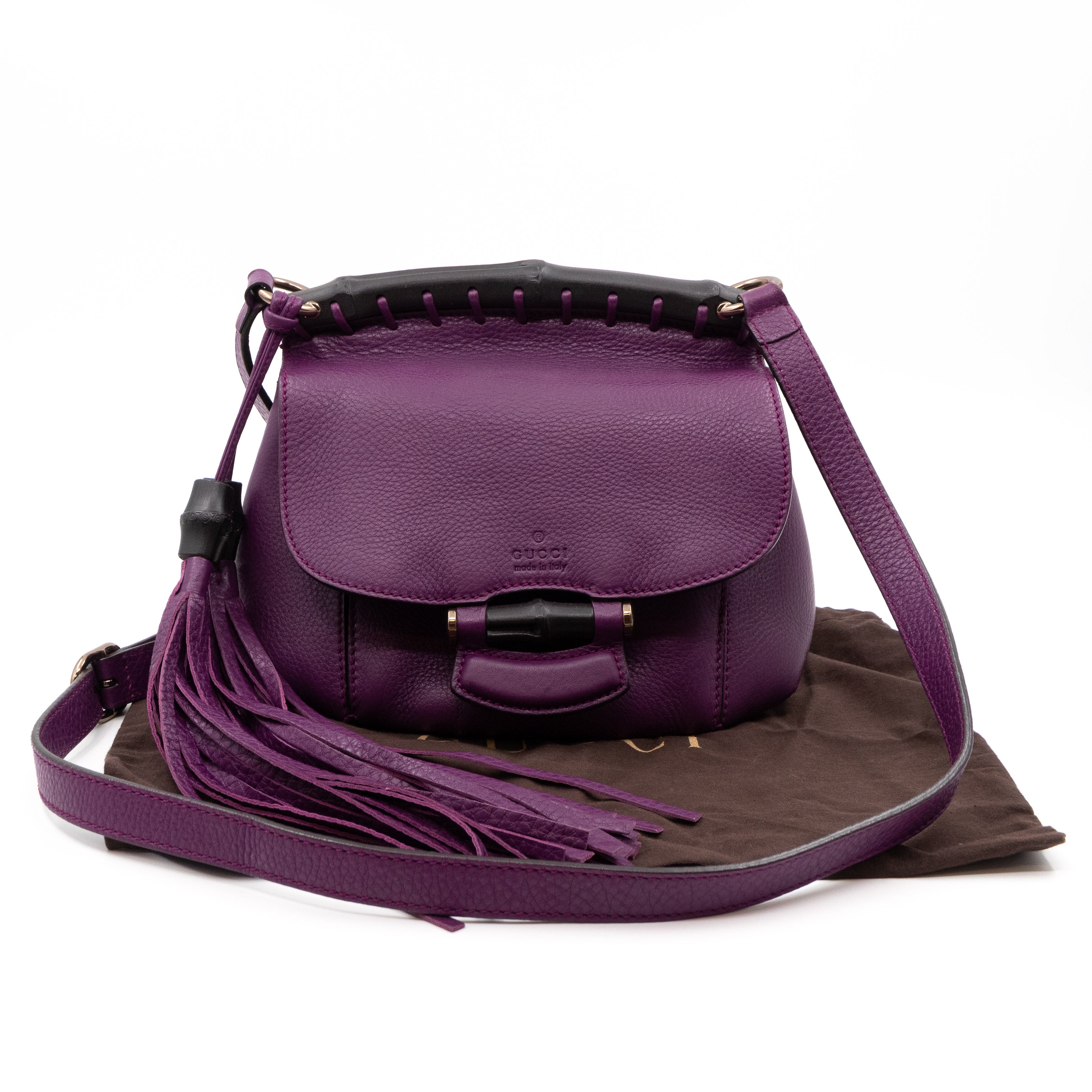 Nouveau Bamboo Shoulder Bag Purple Leather