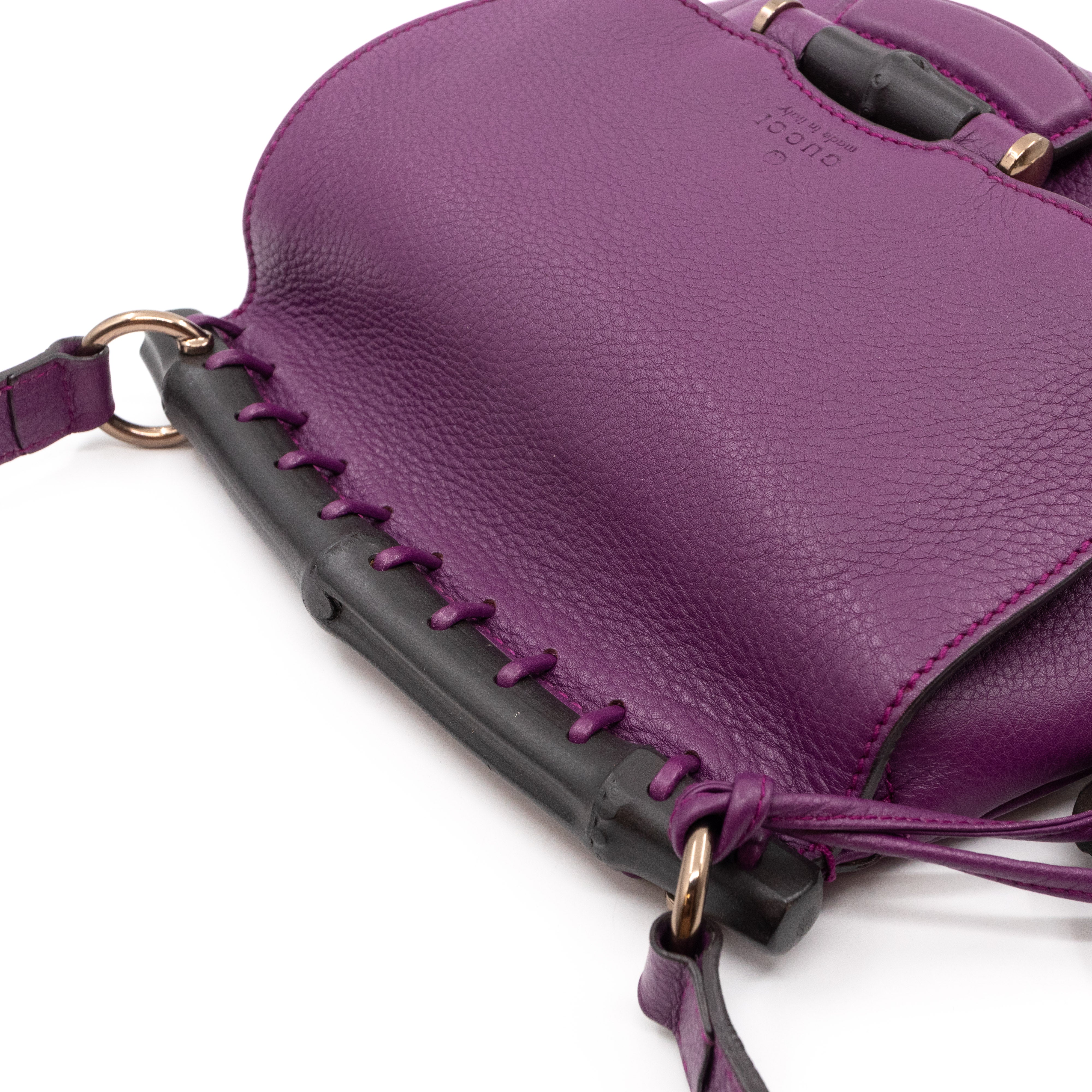Nouveau Bamboo Shoulder Bag Purple Leather