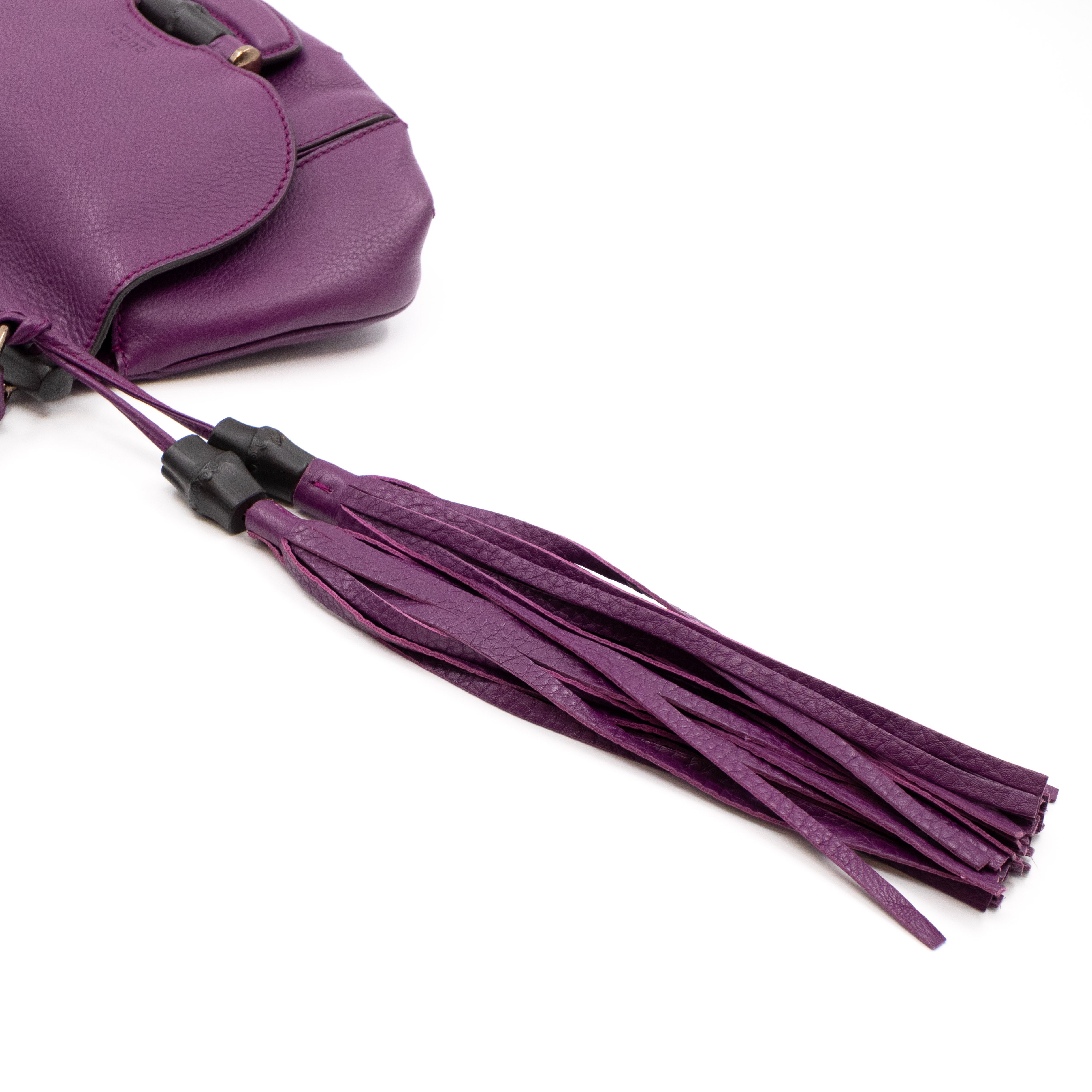 Nouveau Bamboo Shoulder Bag Purple Leather