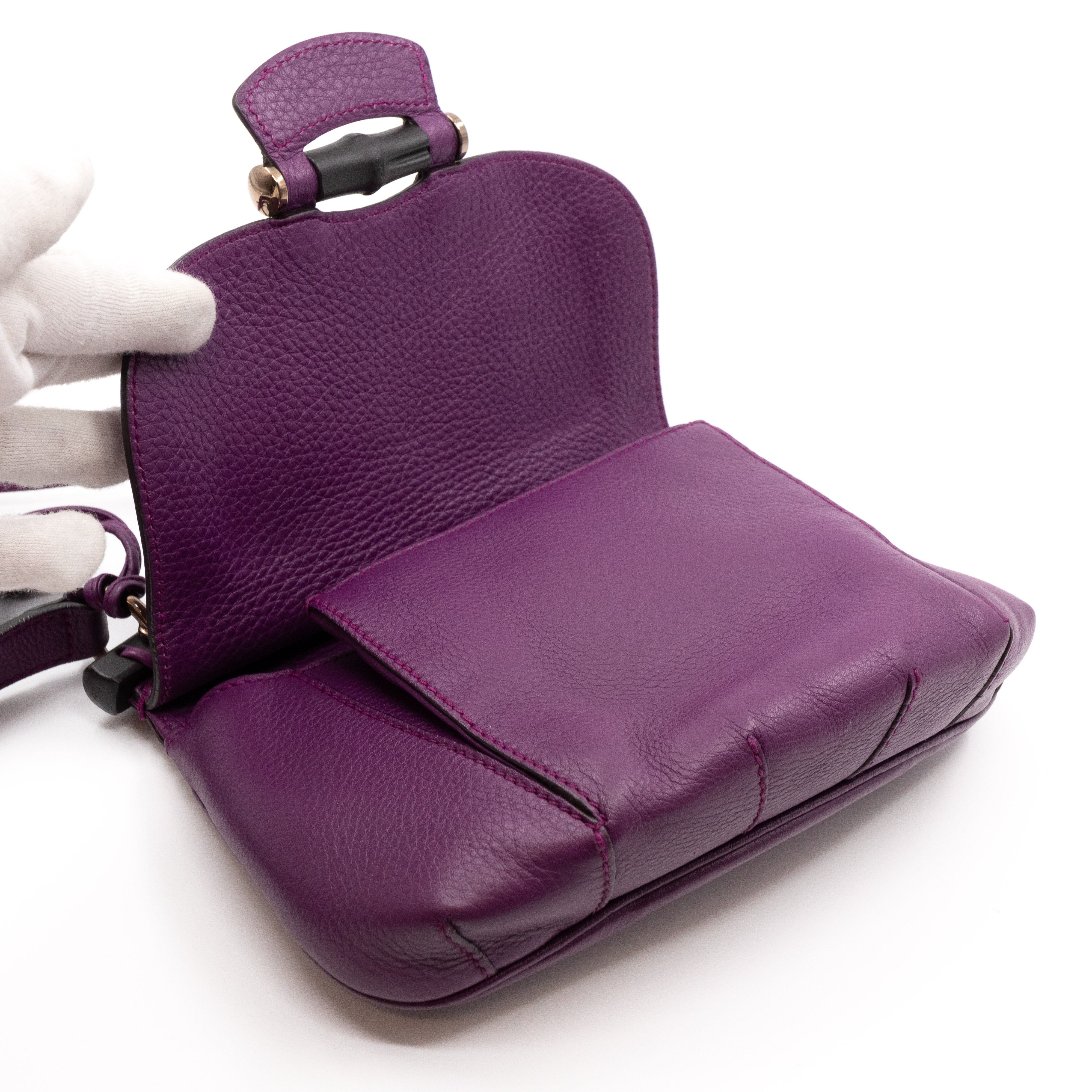 Nouveau Bamboo Shoulder Bag Purple Leather