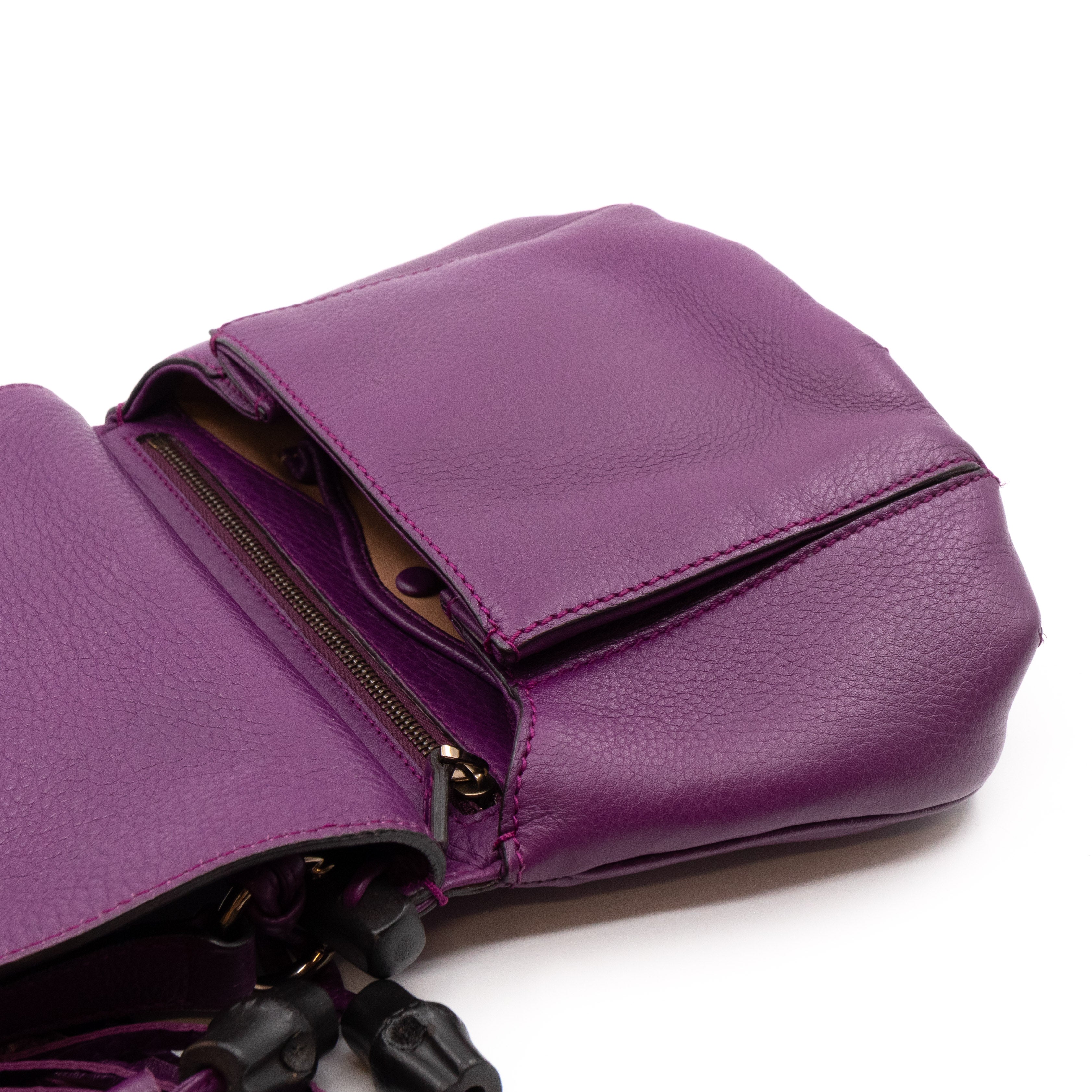 Nouveau Bamboo Shoulder Bag Purple Leather