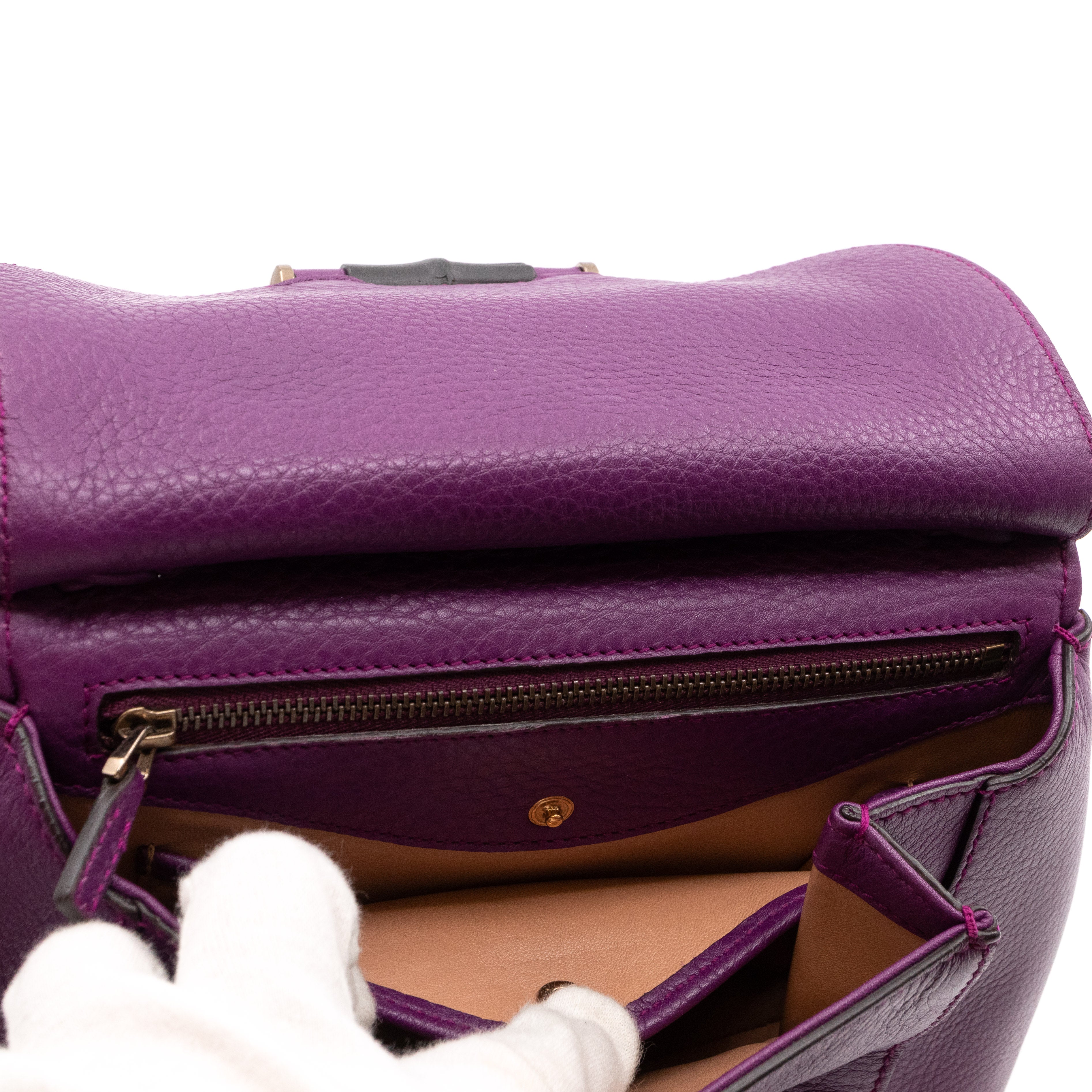 Nouveau Bamboo Shoulder Bag Purple Leather