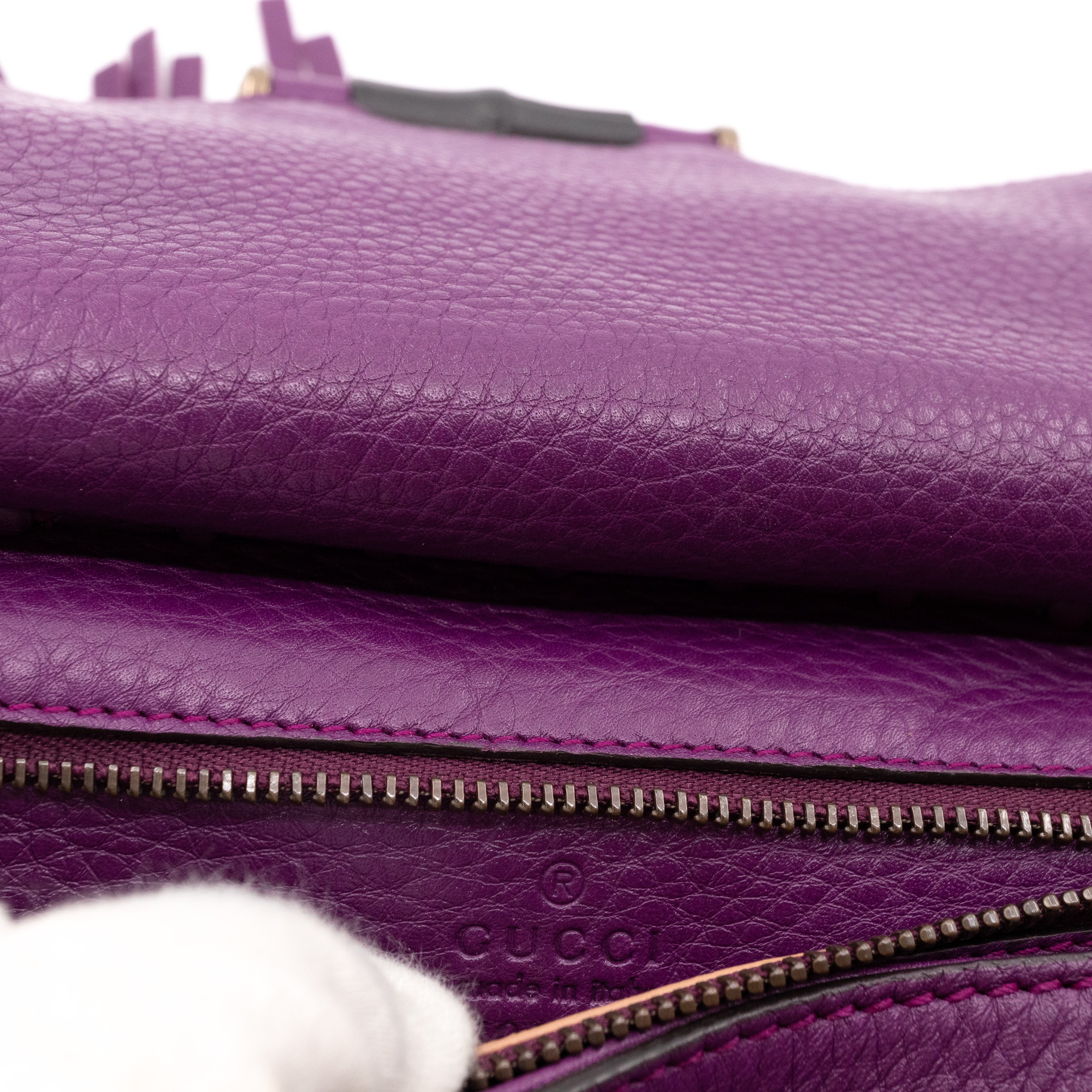 Nouveau Bamboo Shoulder Bag Purple Leather