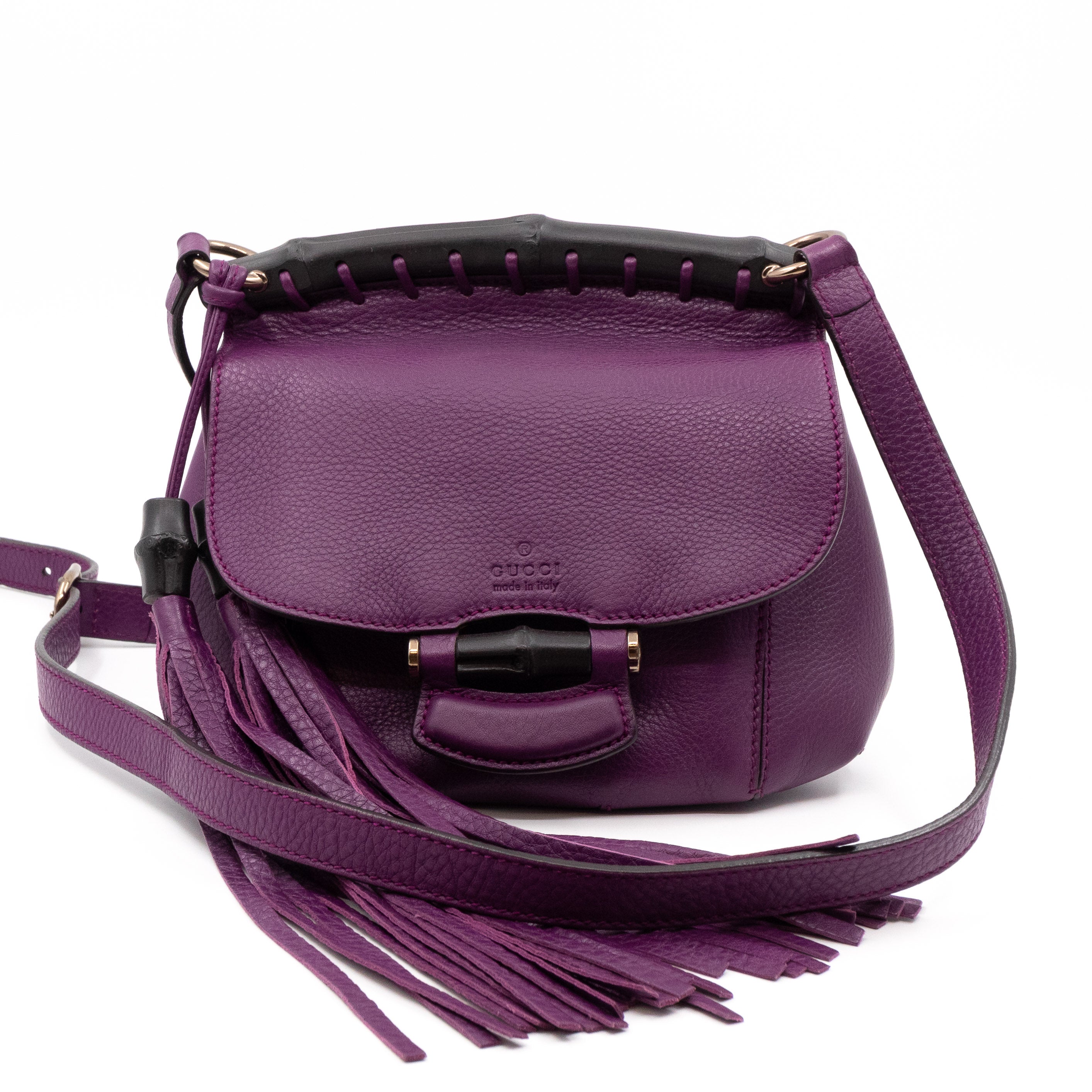 Nouveau Bamboo Shoulder Bag Purple Leather