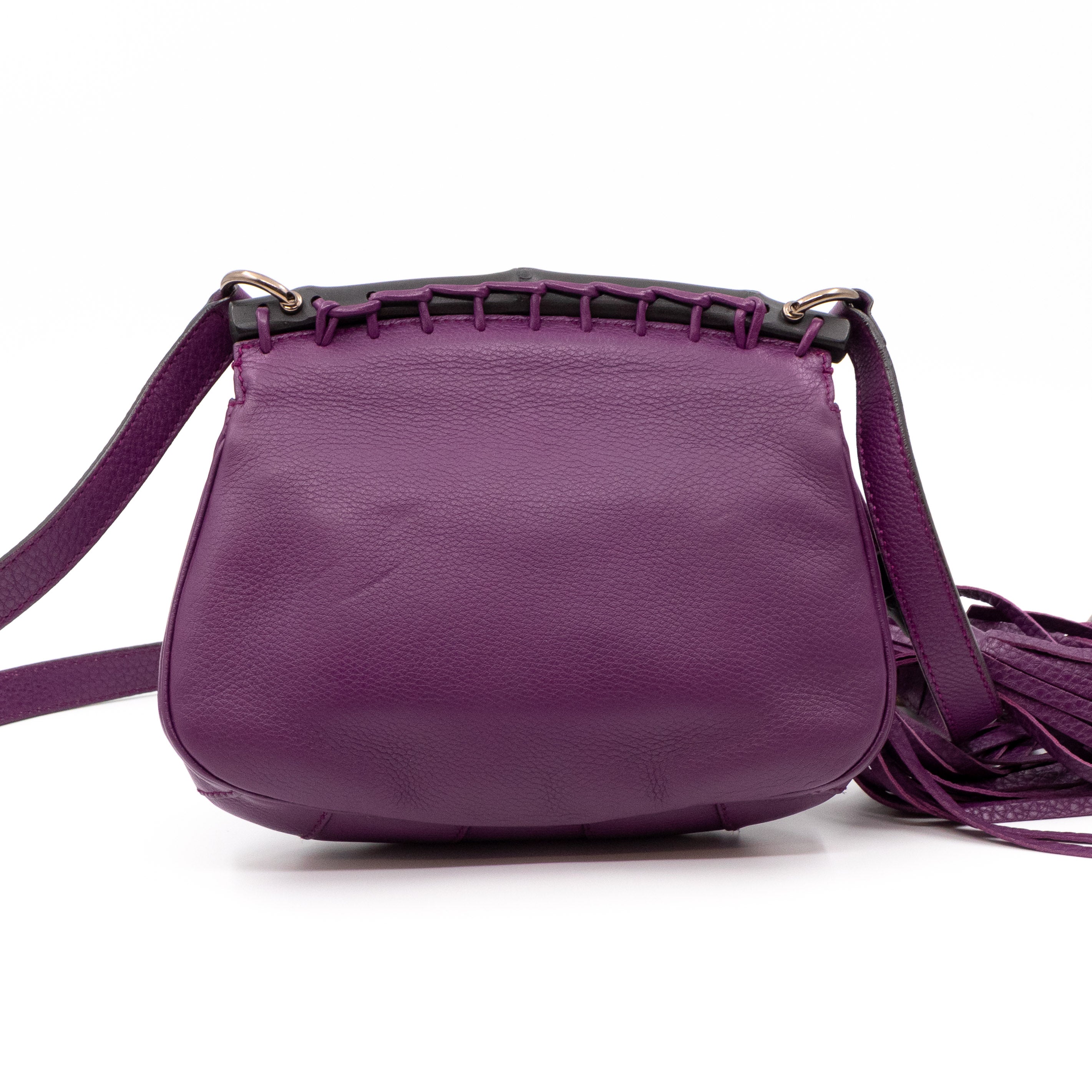 Nouveau Bamboo Shoulder Bag Purple Leather