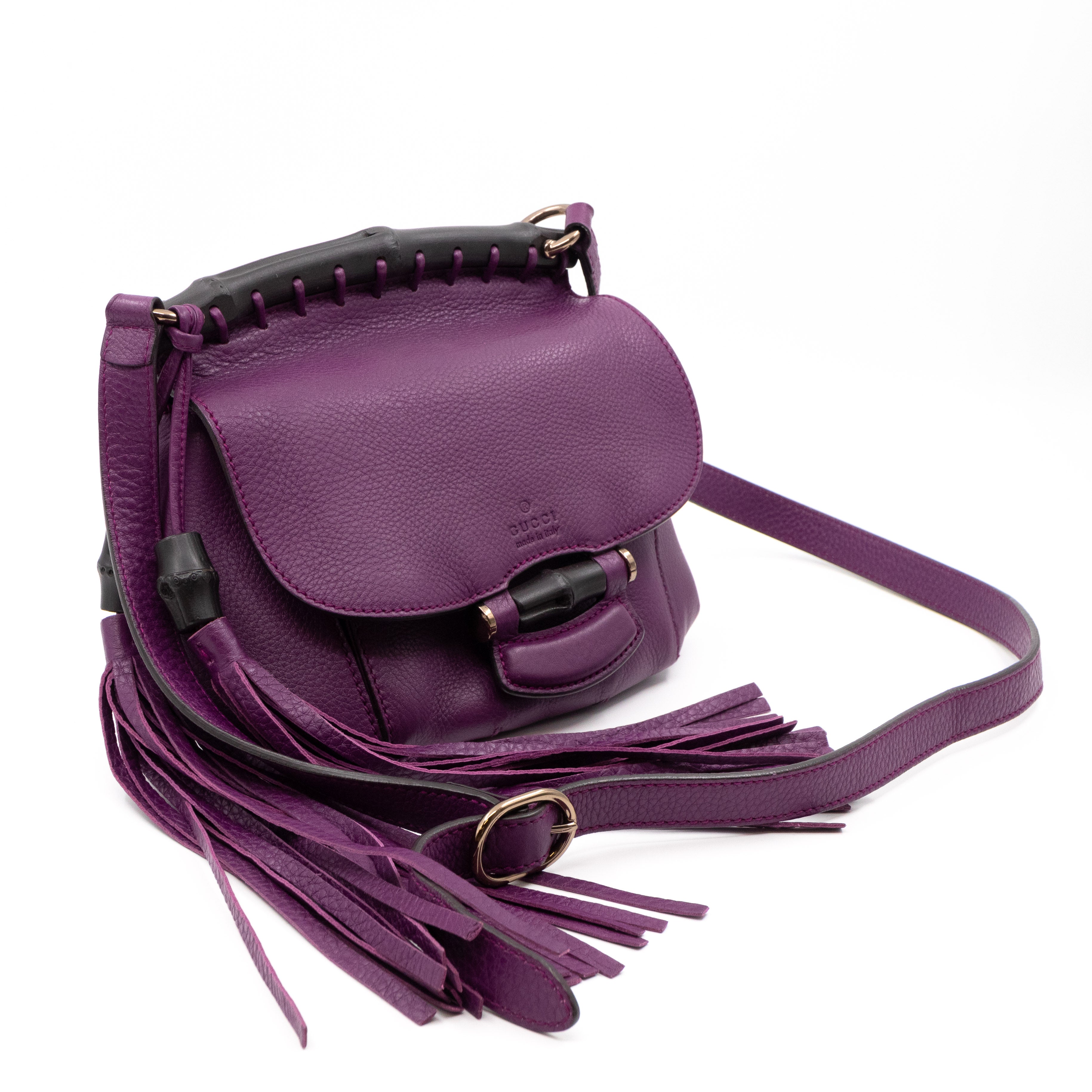 Nouveau Bamboo Shoulder Bag Purple Leather