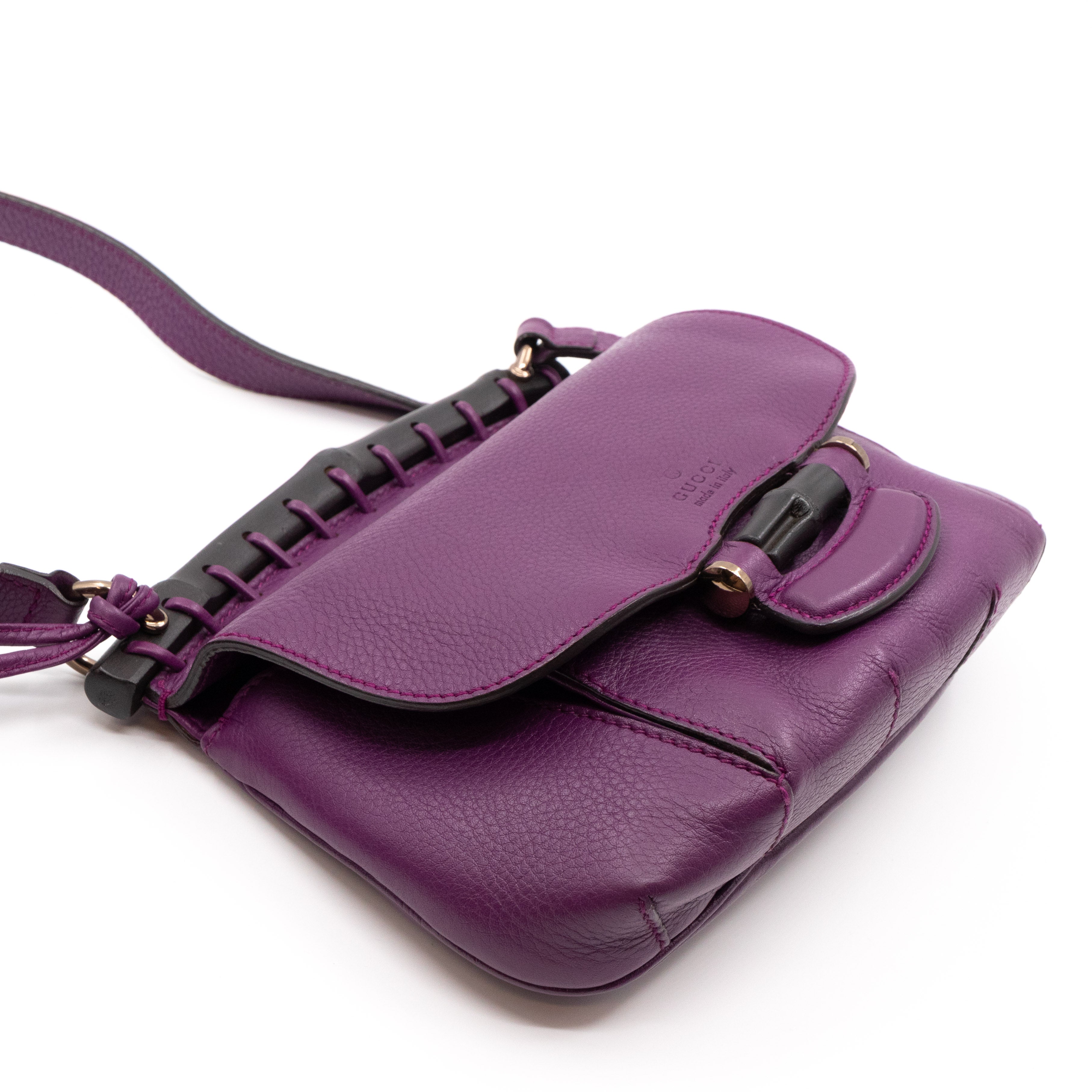 Nouveau Bamboo Shoulder Bag Purple Leather