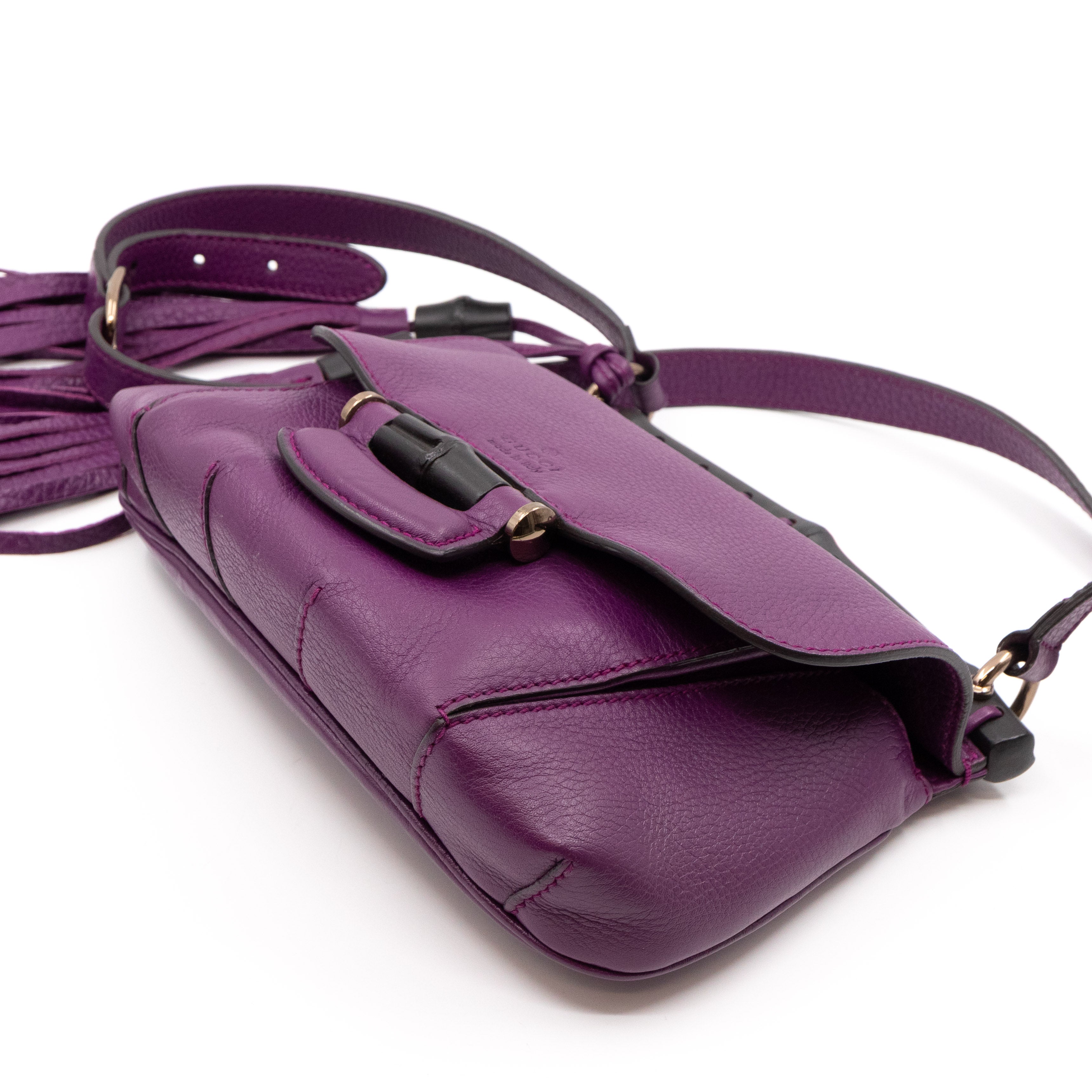 Nouveau Bamboo Shoulder Bag Purple Leather