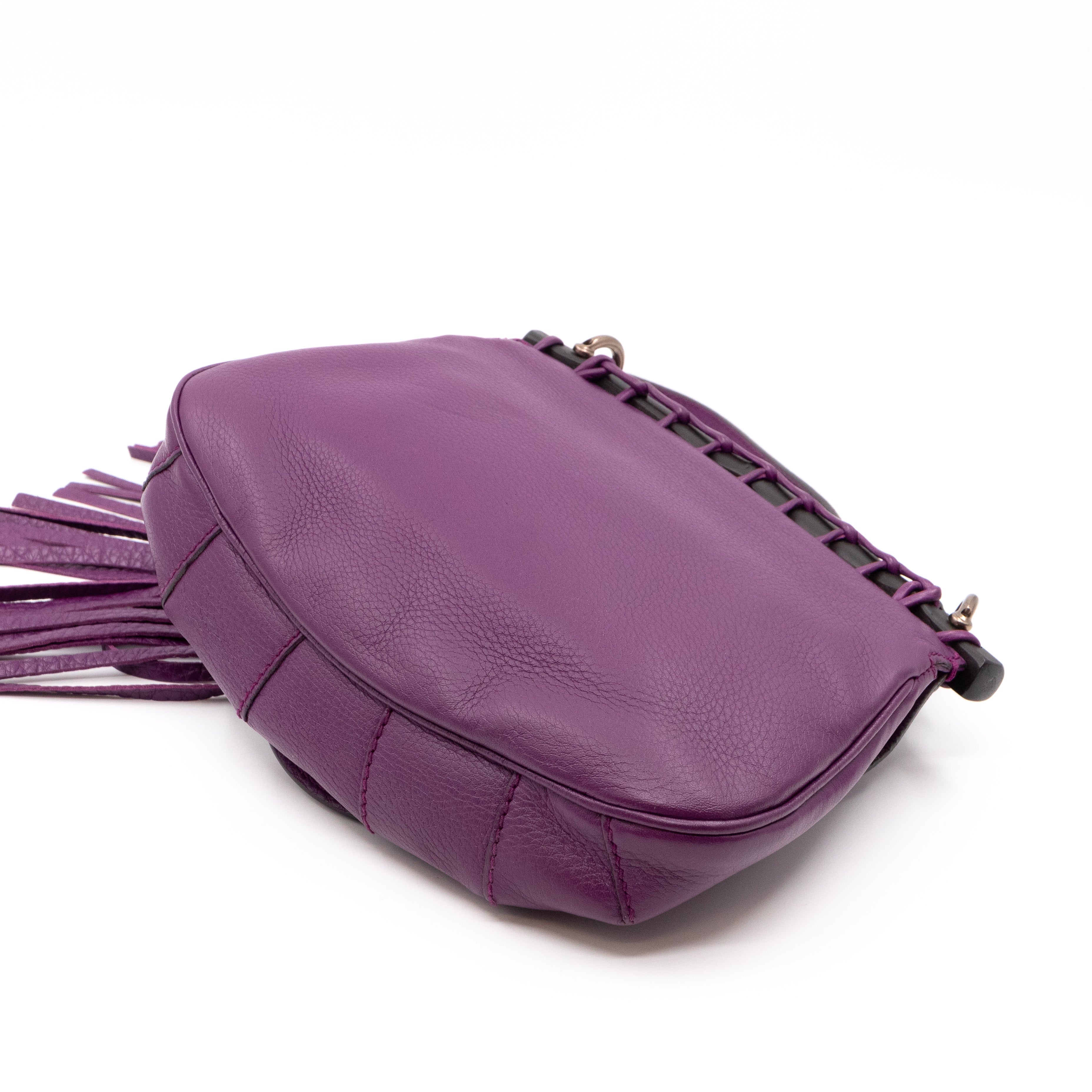 Nouveau Bamboo Shoulder Bag Purple Leather