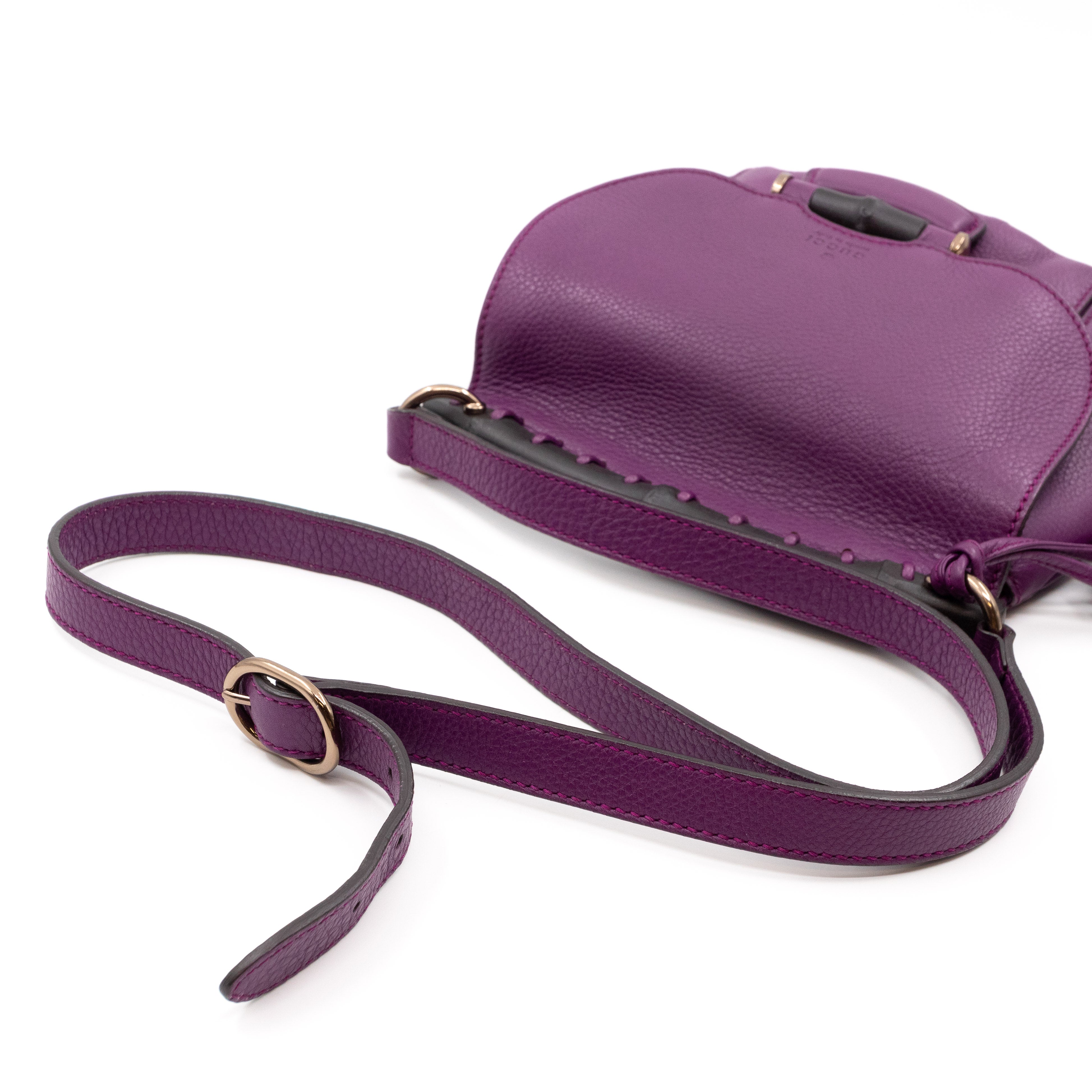 Nouveau Bamboo Shoulder Bag Purple Leather