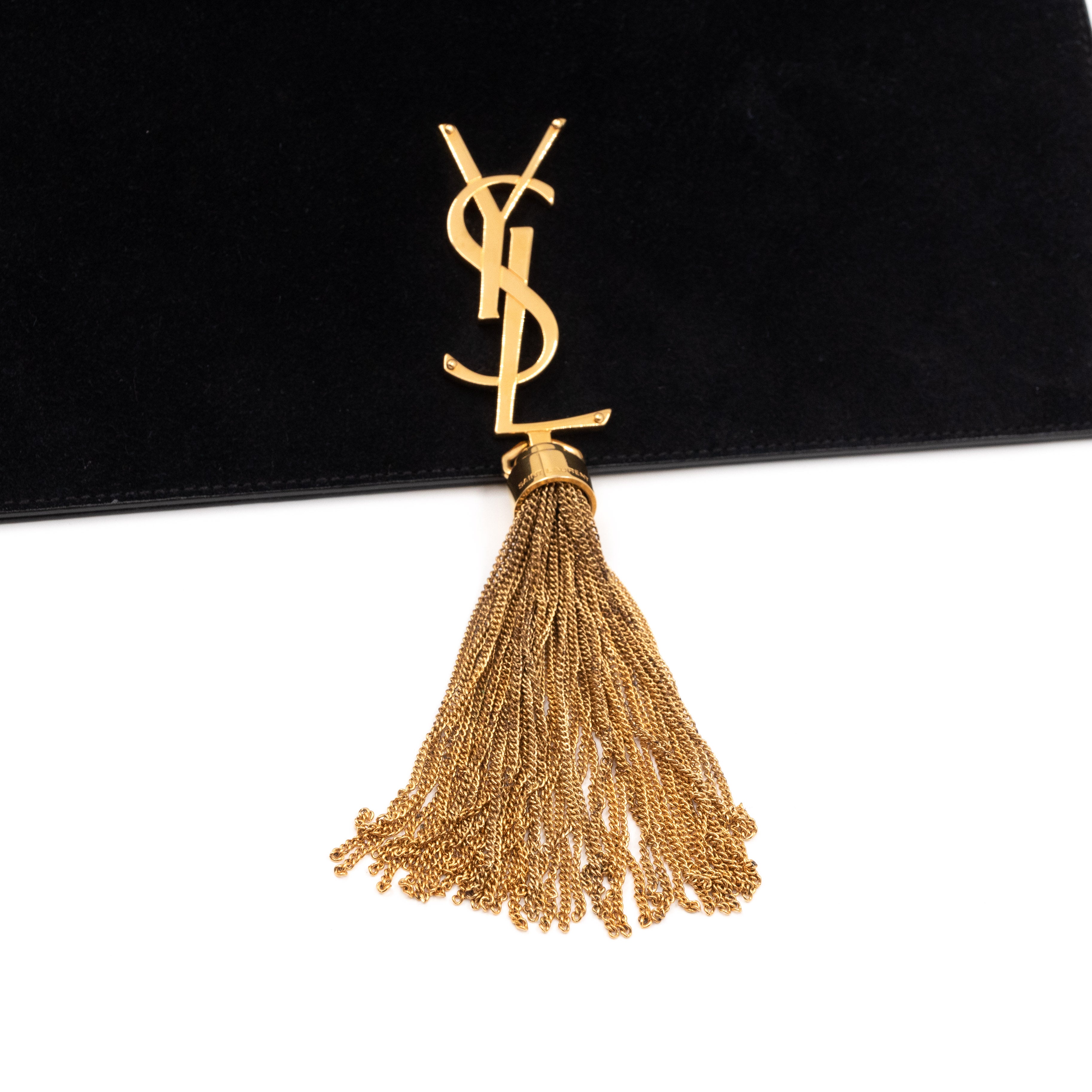 Kate Tassel Clutch Black Suede