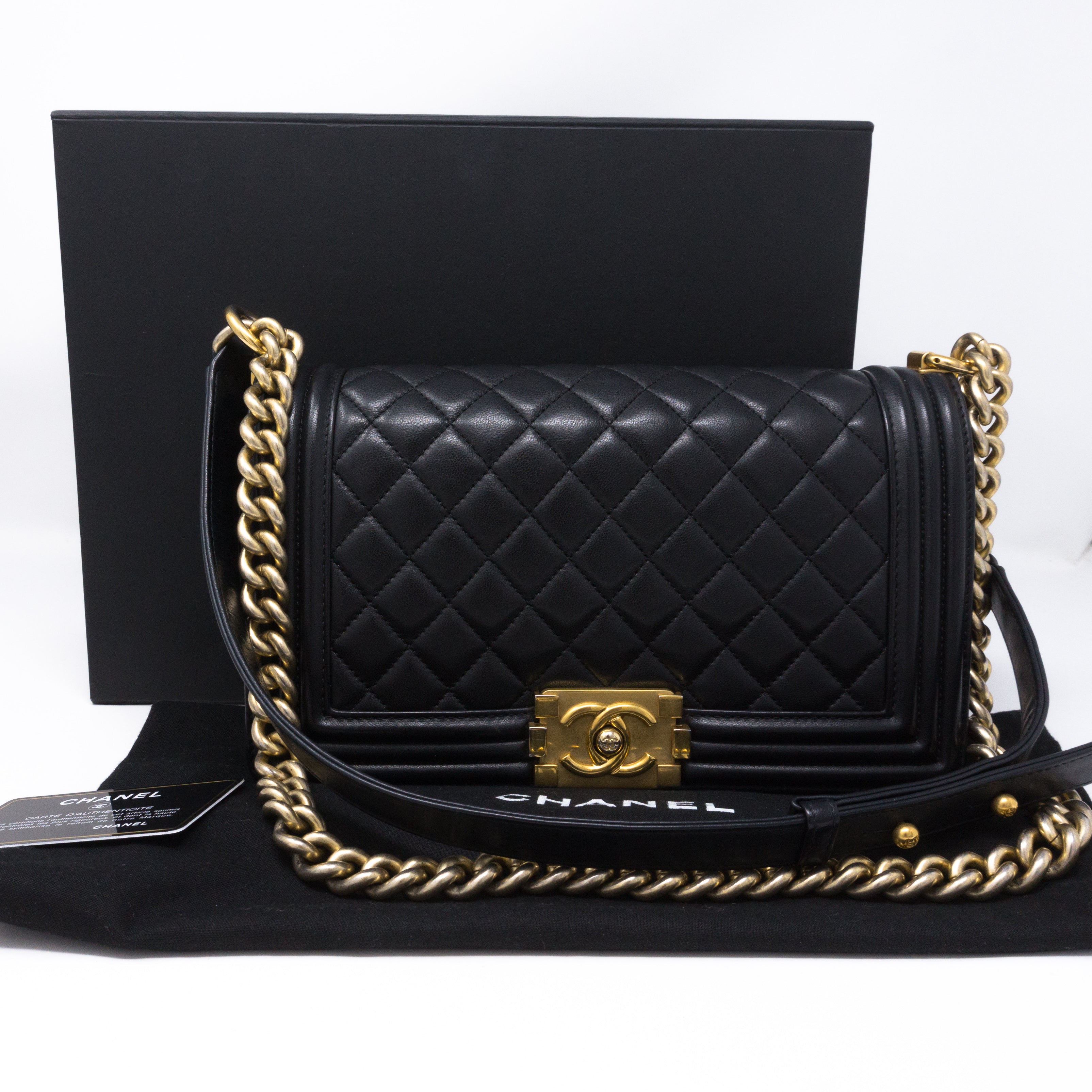 Boy Medium Black Lambskin Gold
