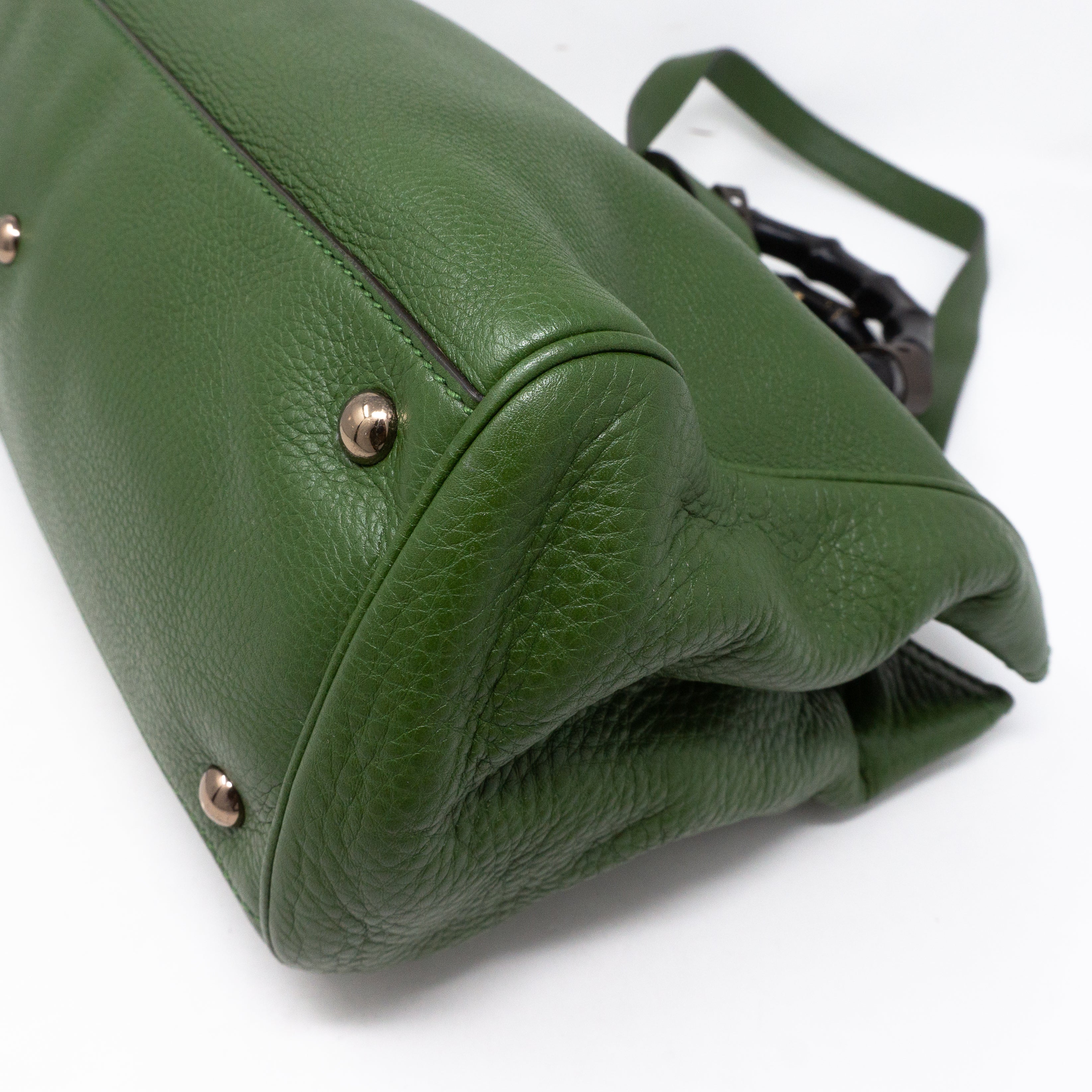 Bamboo Handle Tote Green Leather