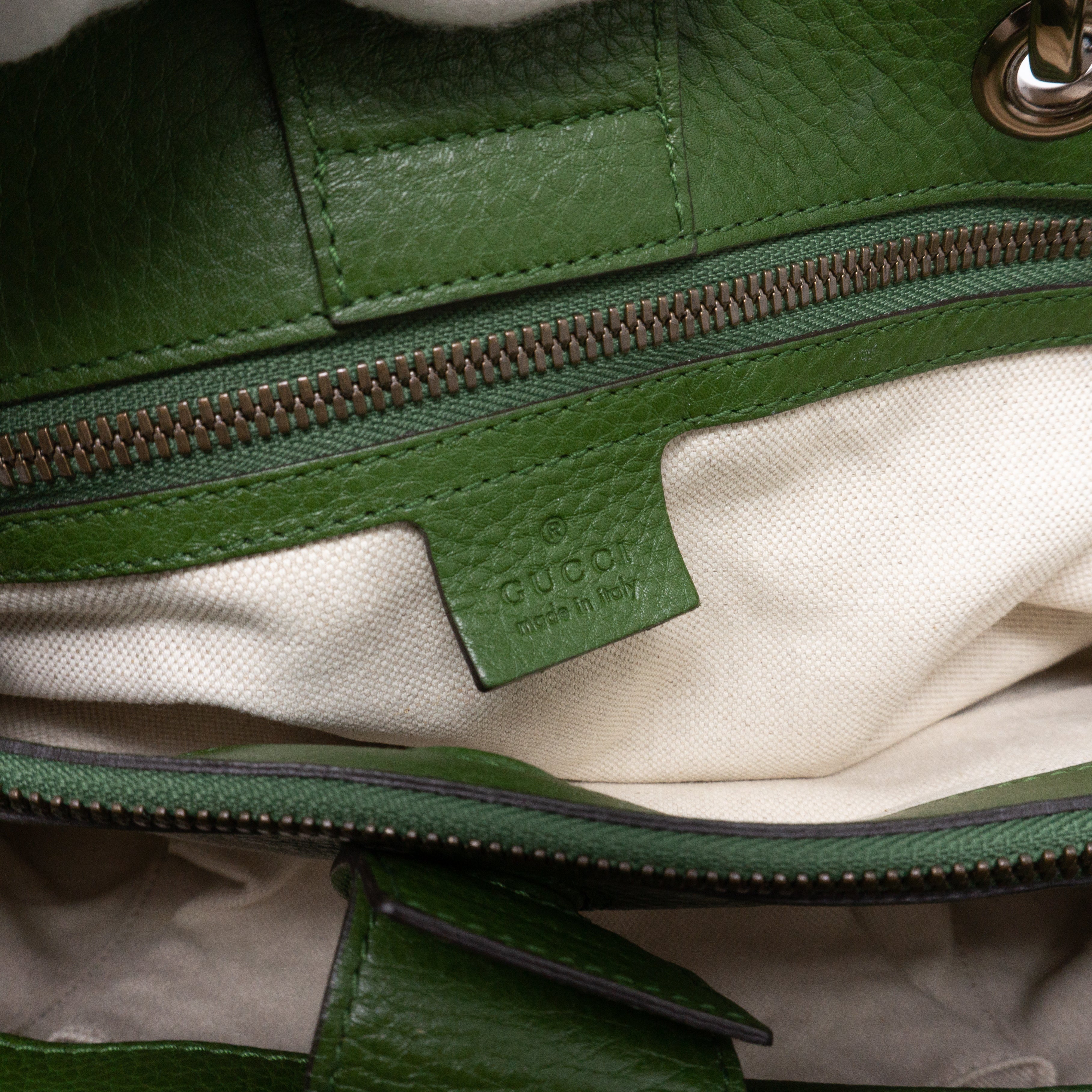 Bamboo Handle Tote Green Leather