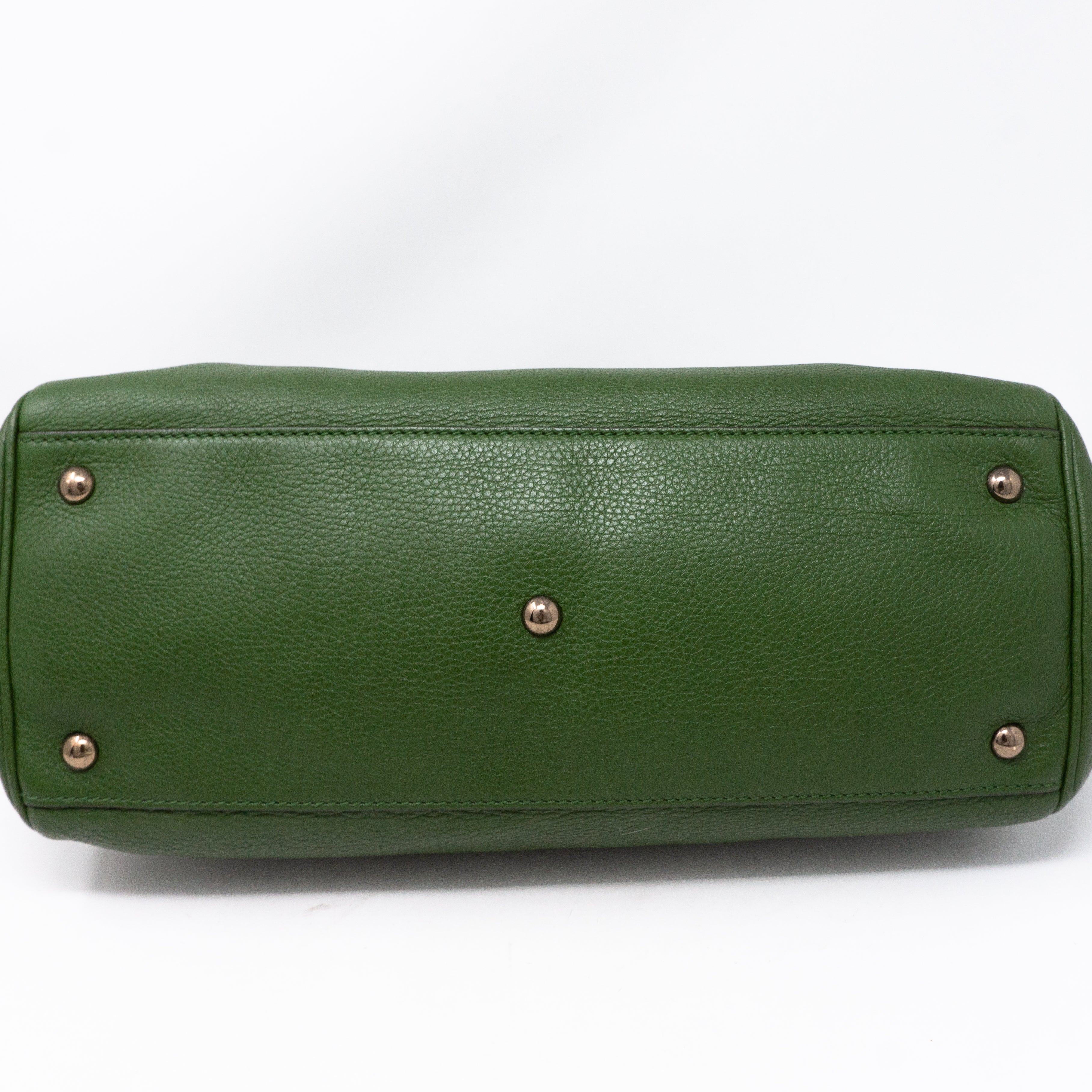 Bamboo Handle Tote Green Leather