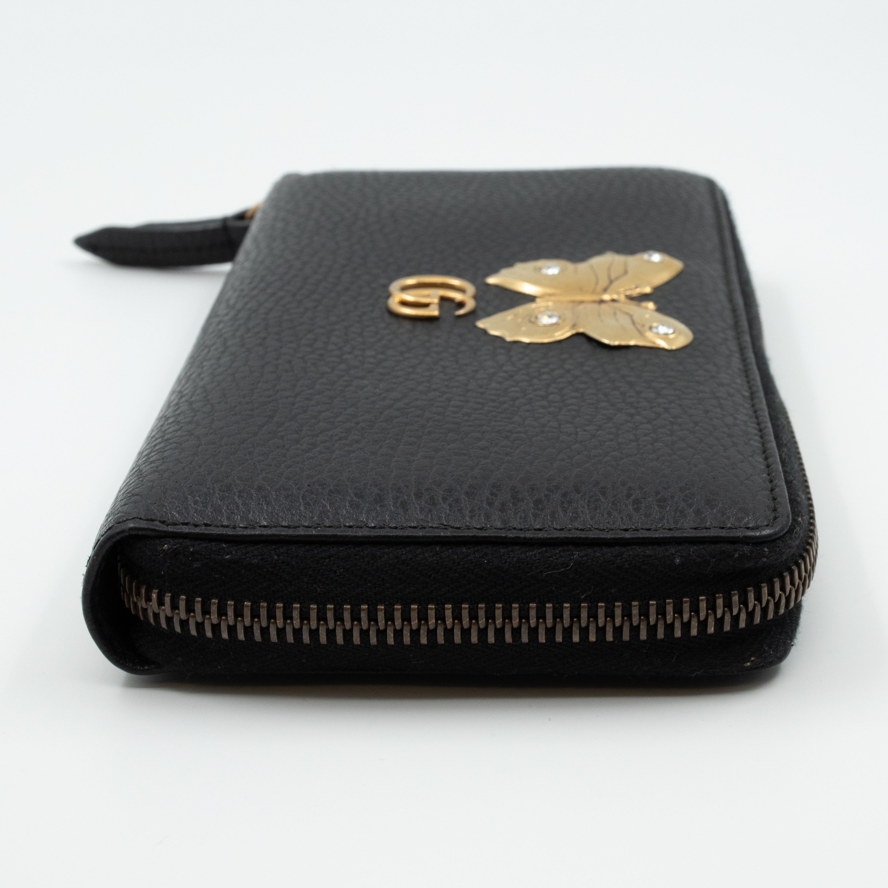 Butterfly Zip Around Wallet Black Leather