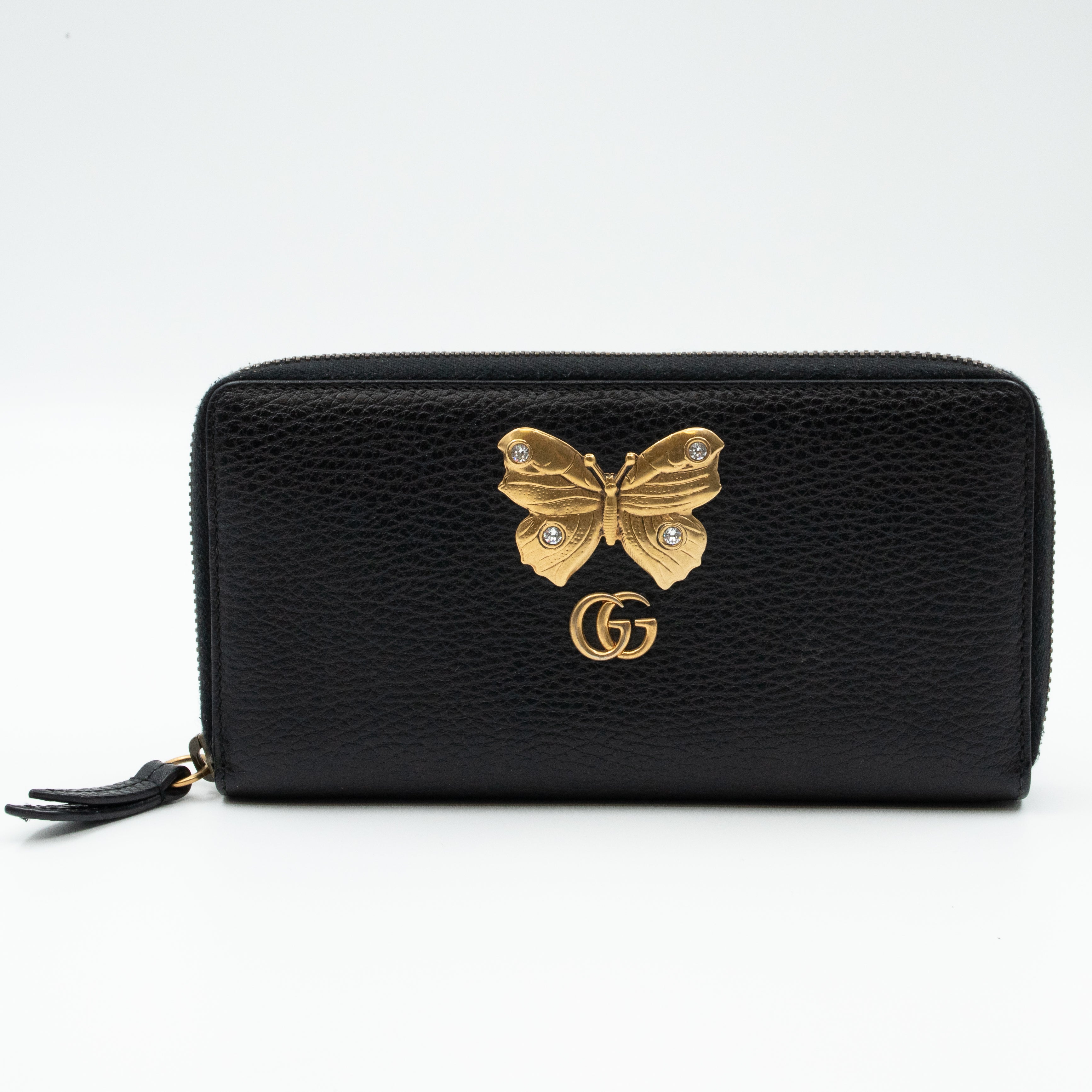 Butterfly Zip Around Wallet Black Leather