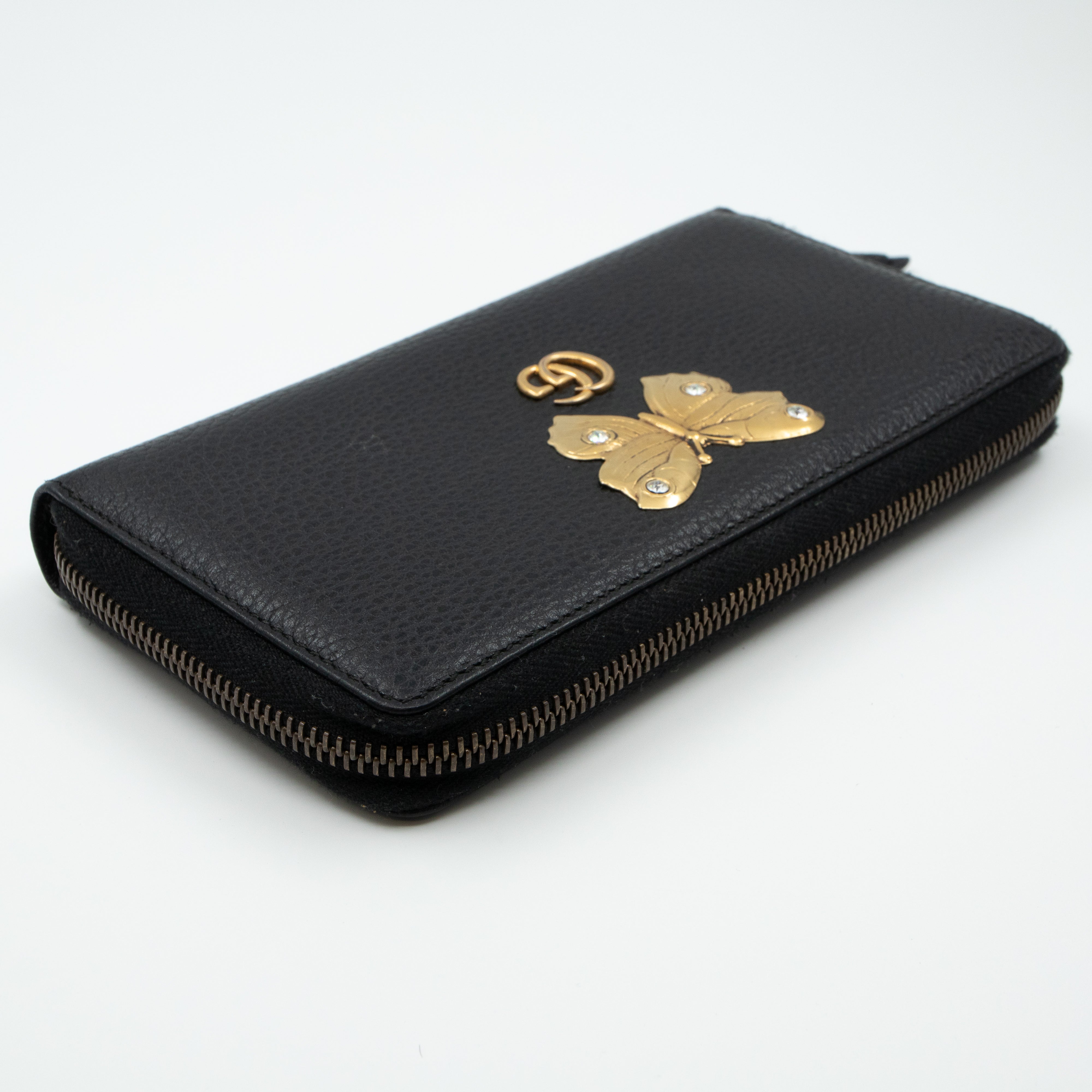 Butterfly Zip Around Wallet Black Leather