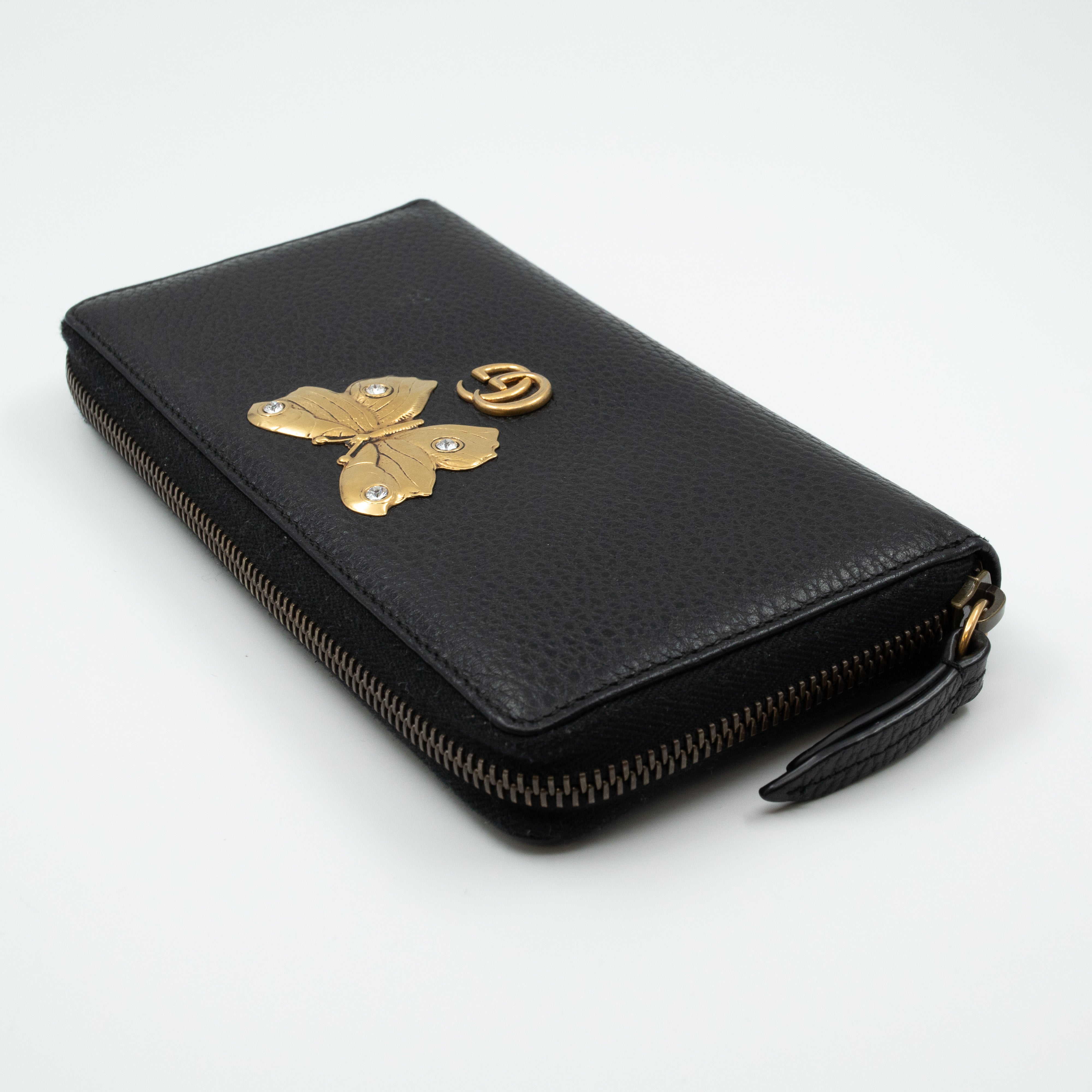 Butterfly Zip Around Wallet Black Leather