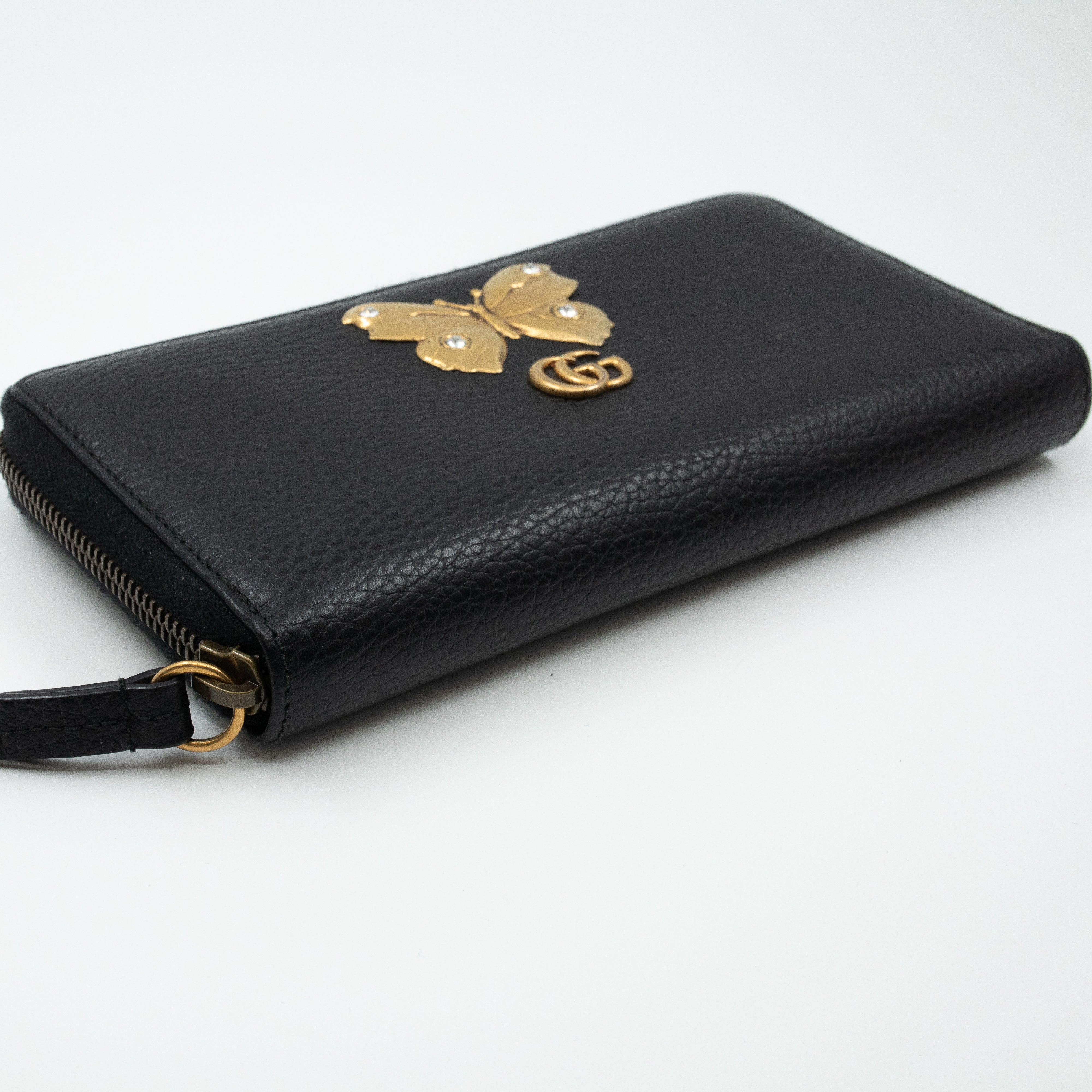 Butterfly Zip Around Wallet Black Leather