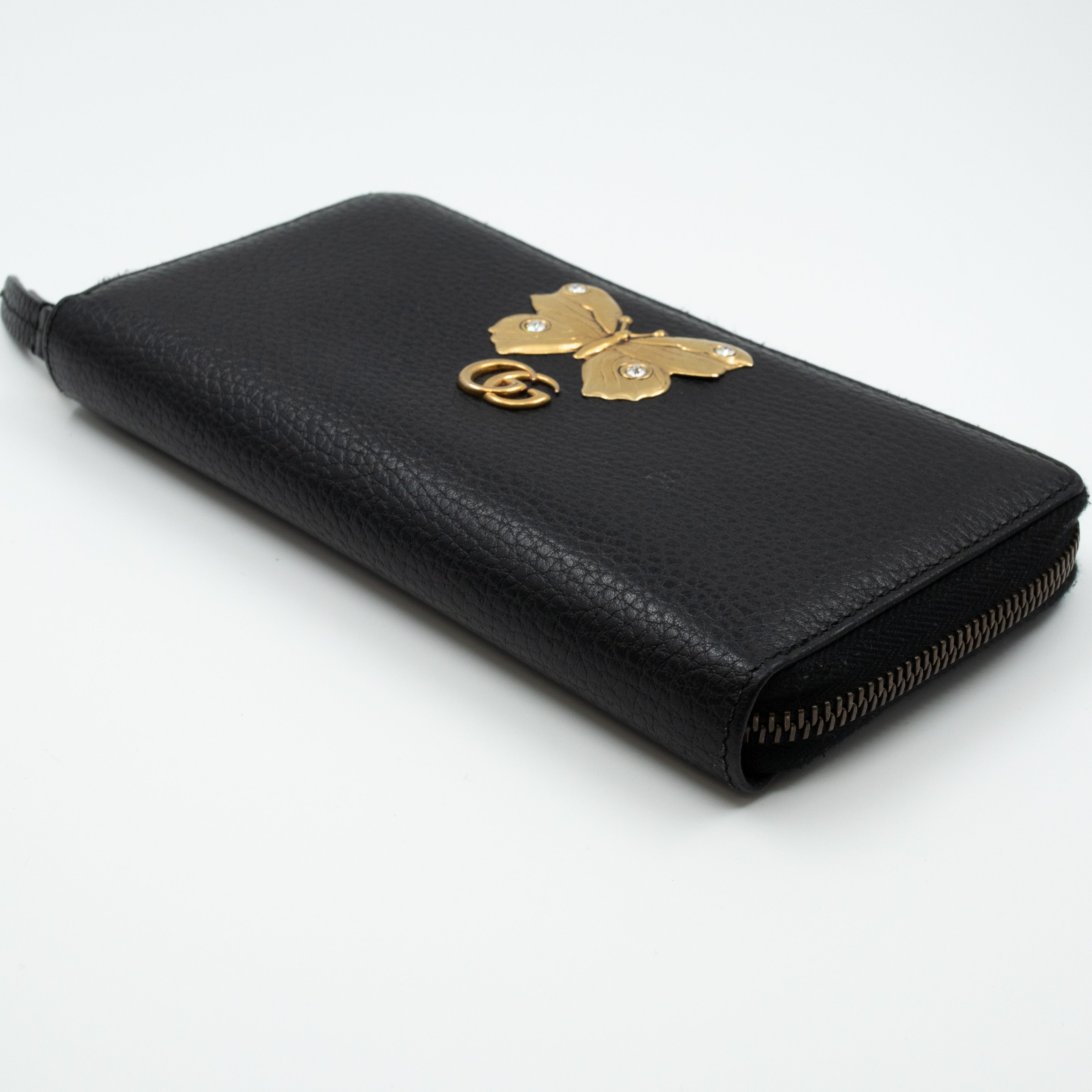 Butterfly Zip Around Wallet Black Leather