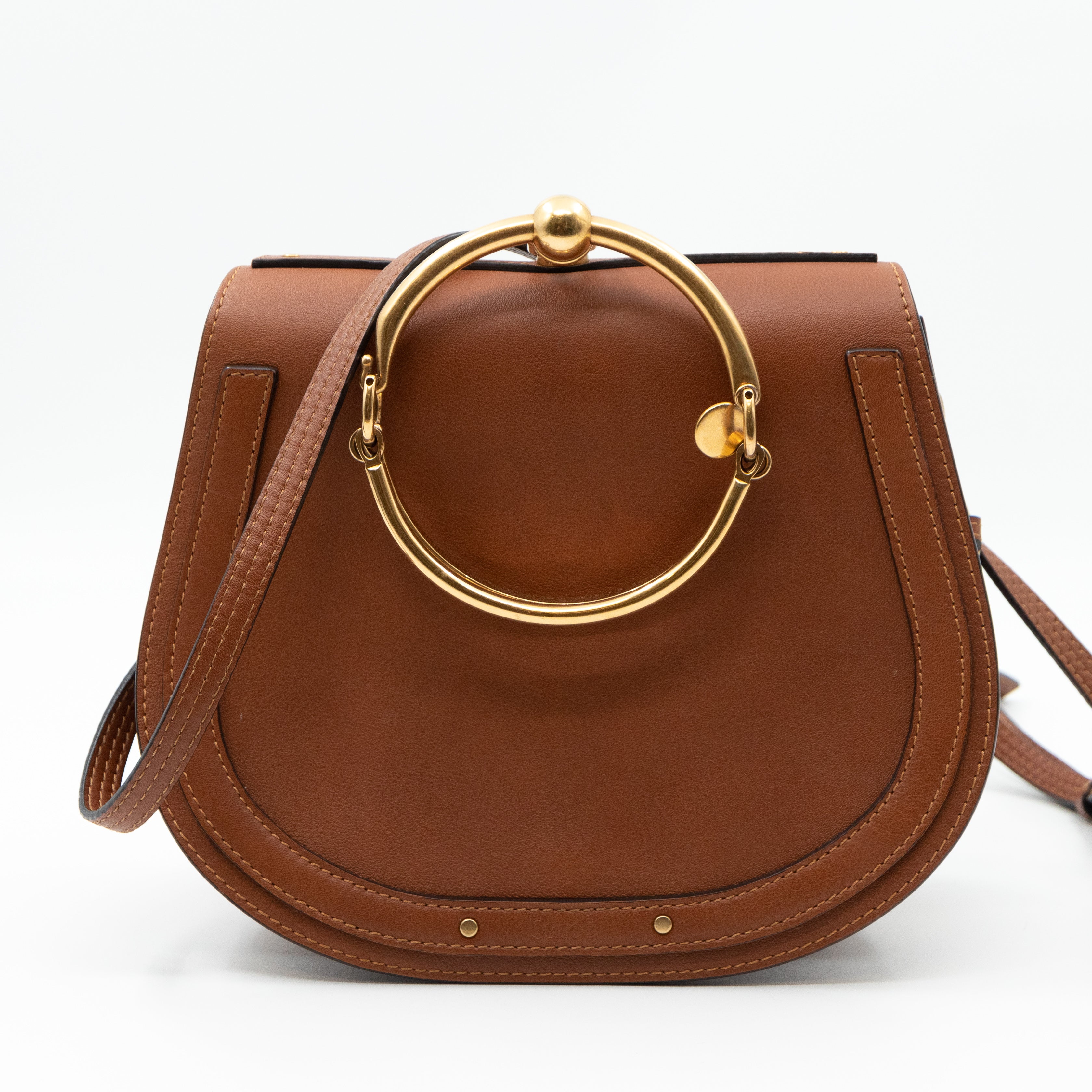 Medium Nile Bracelet Bag Brown Leather