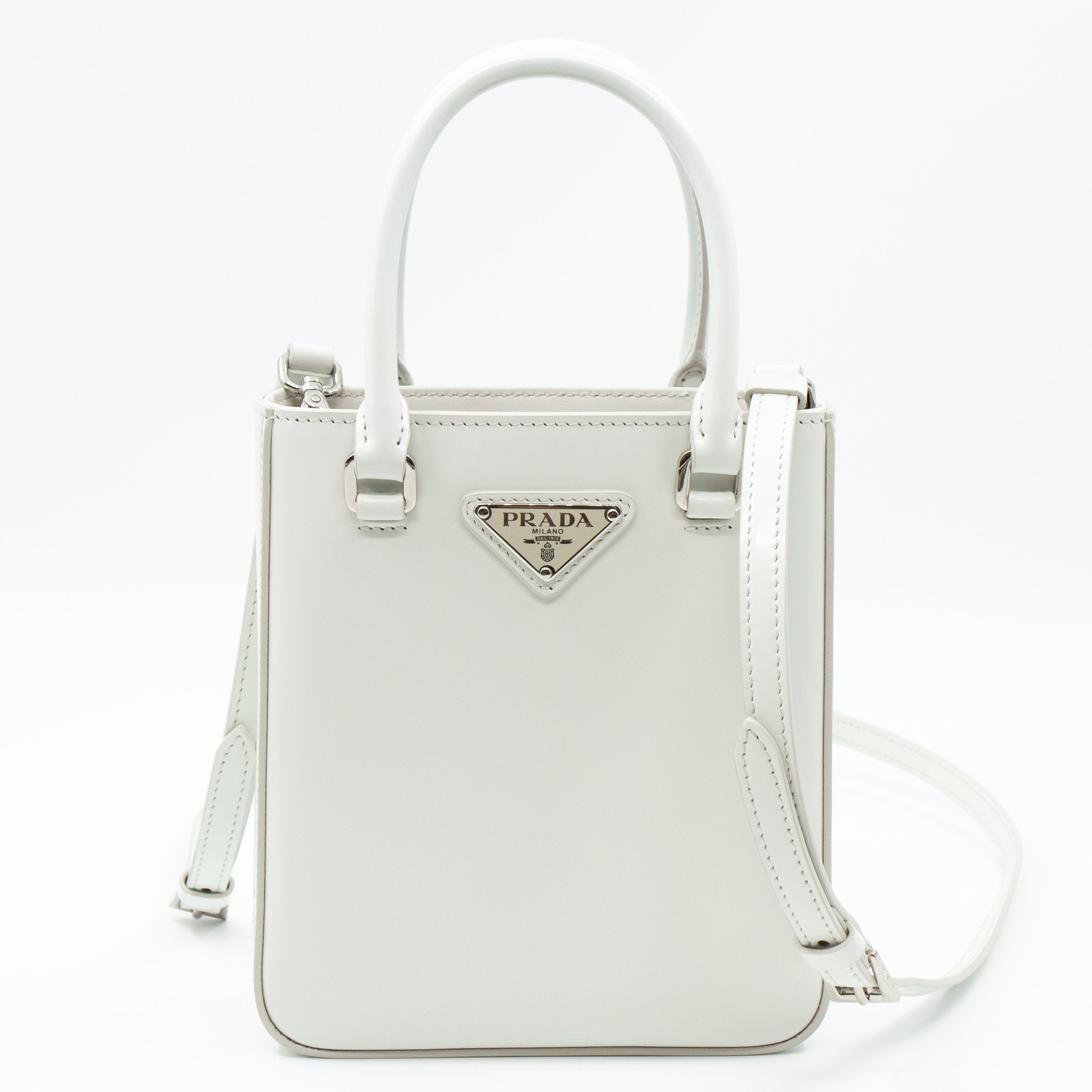 Small Crossbody Tote White Brushed Leather