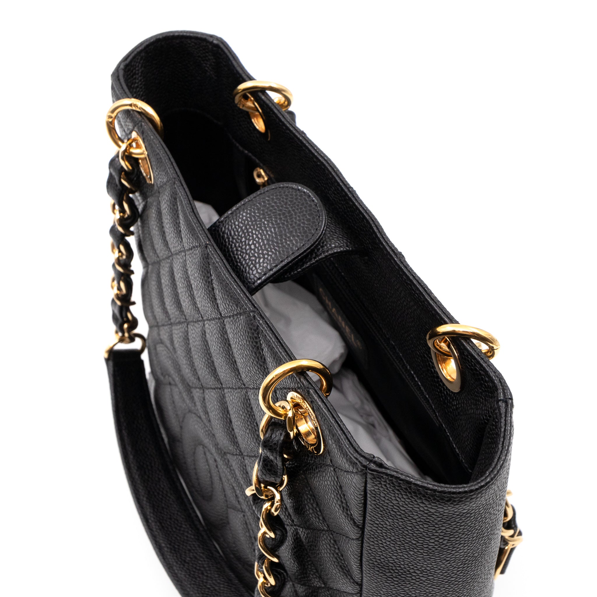 PST Petite Shopping Tote Black Caviar Gold