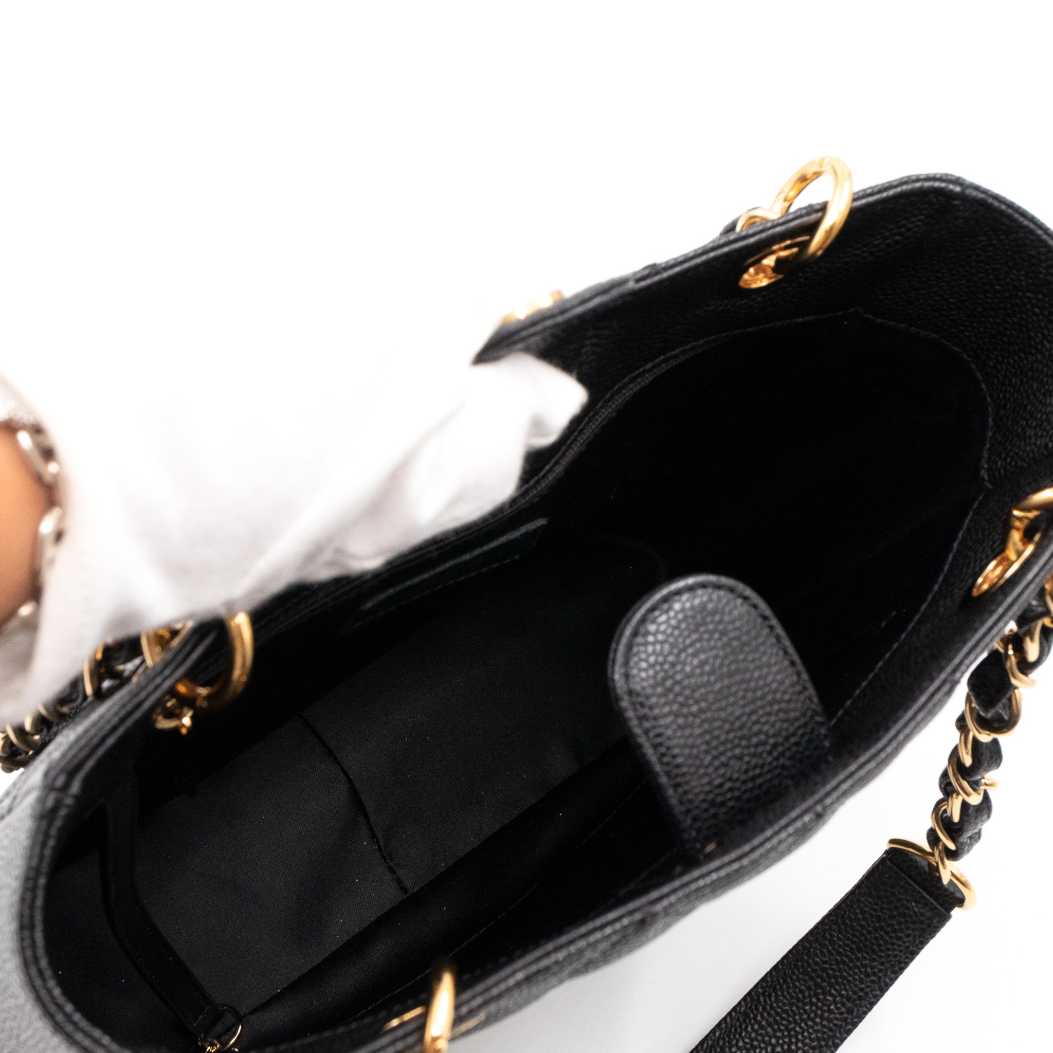 PST Petite Shopping Tote Black Caviar Gold