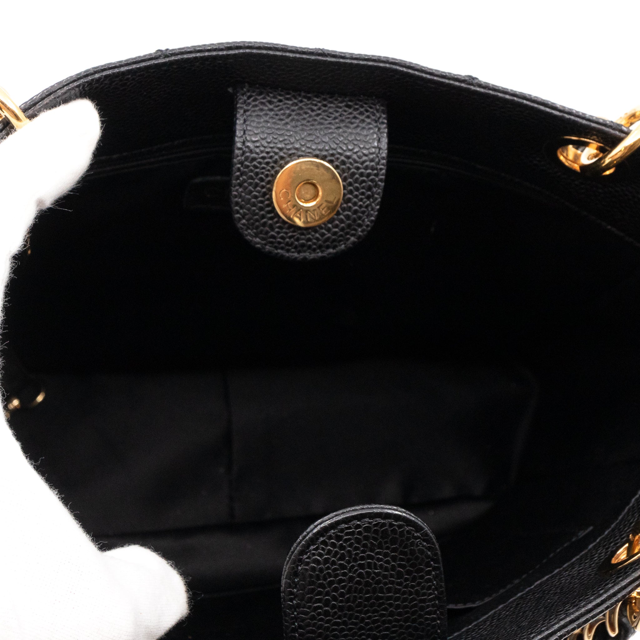PST Petite Shopping Tote Black Caviar Gold