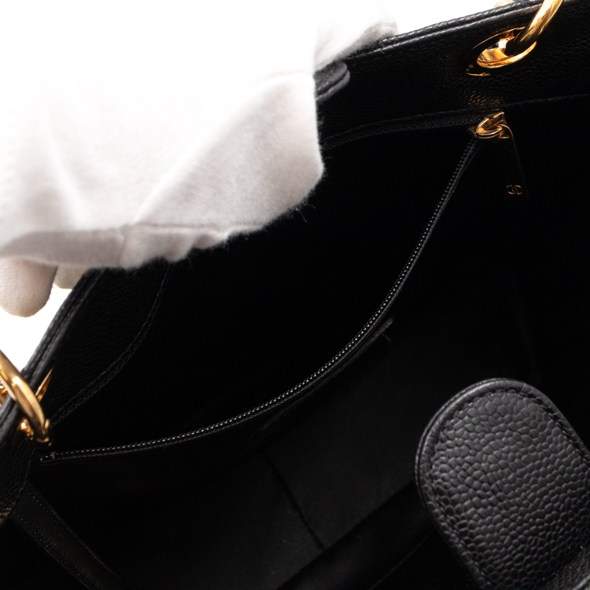 PST Petite Shopping Tote Black Caviar Gold