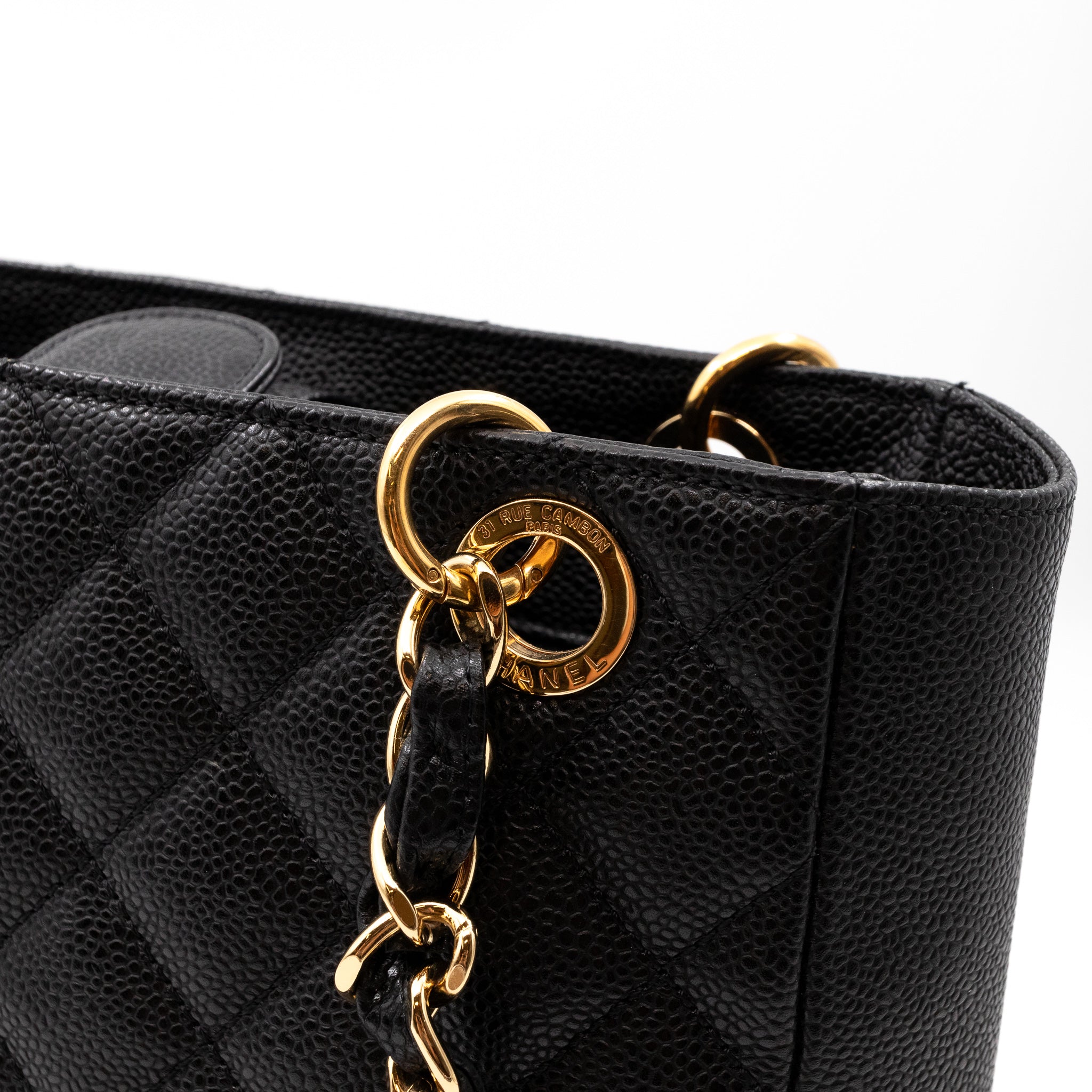 PST Petite Shopping Tote Black Caviar Gold