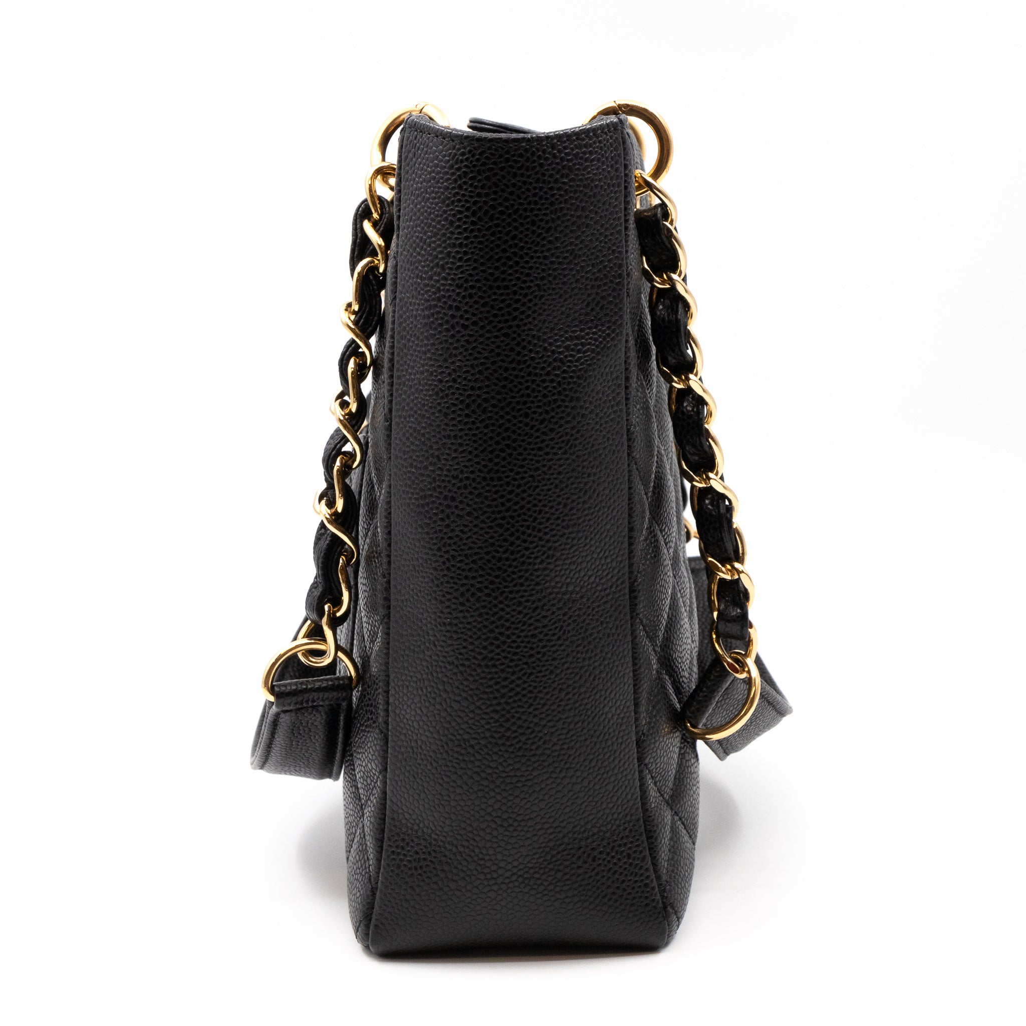 PST Petite Shopping Tote Black Caviar Gold